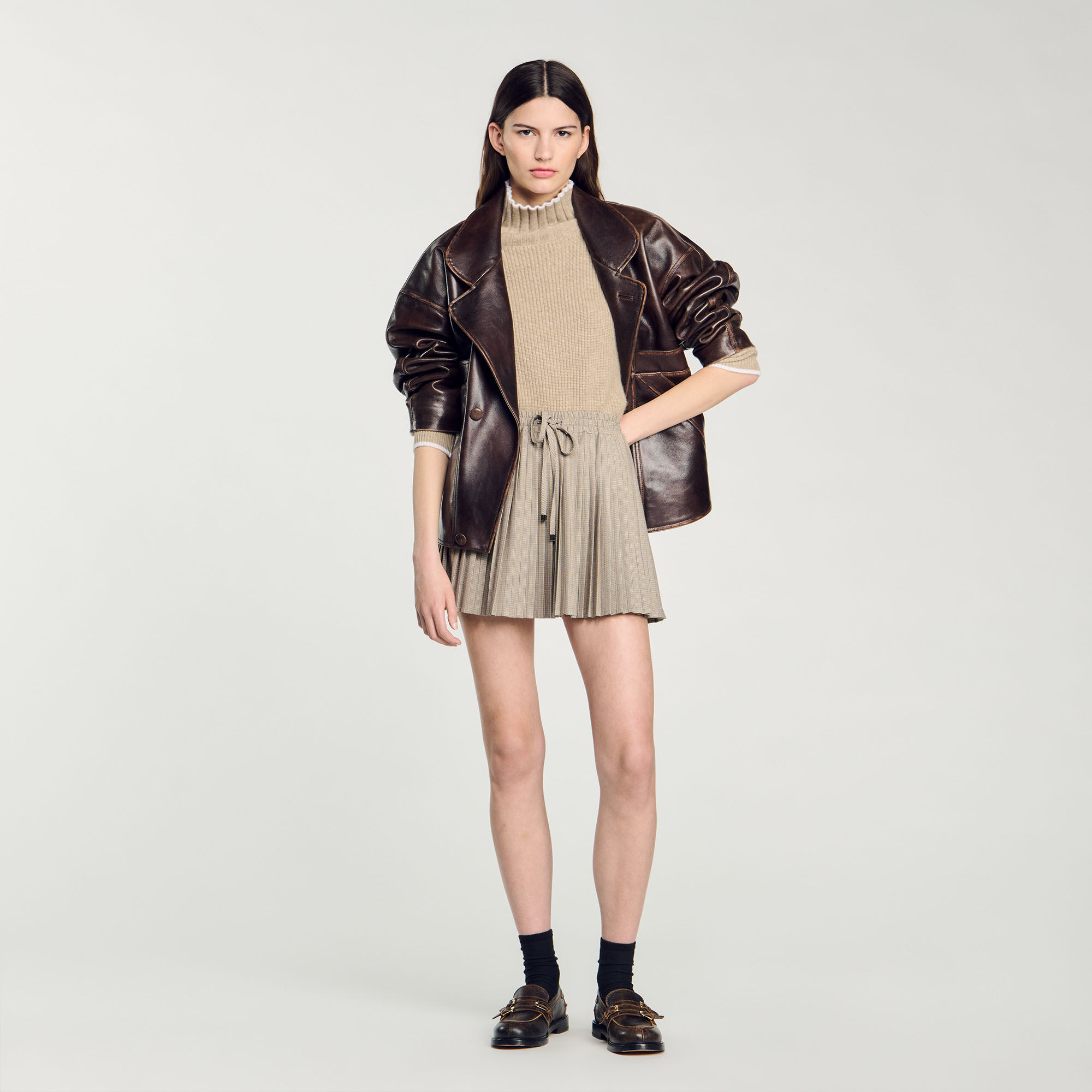 Short pleated skirt white / beige For Women | Sandro Paris