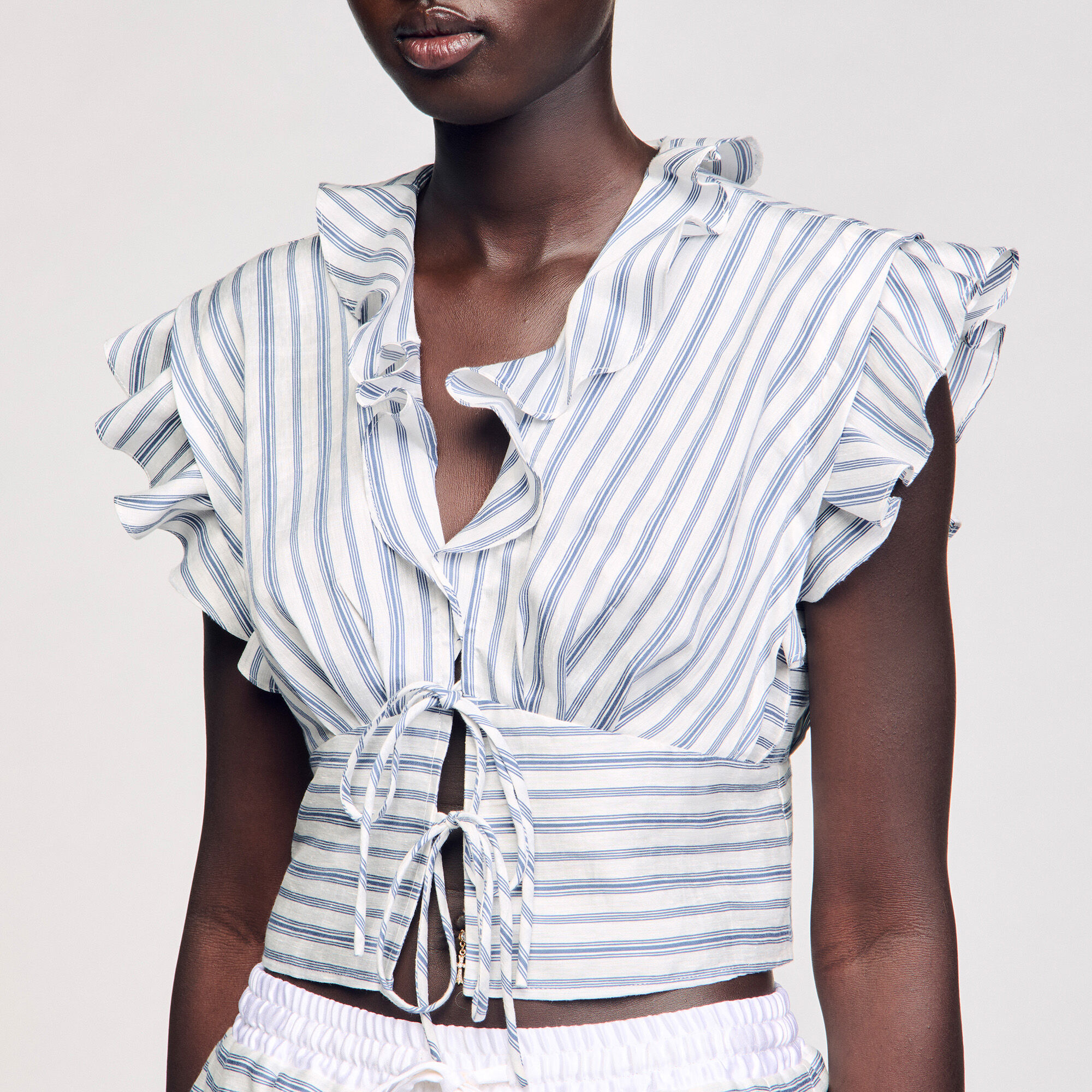 Striped sleeveless crop top blue For Women | Sandro Paris