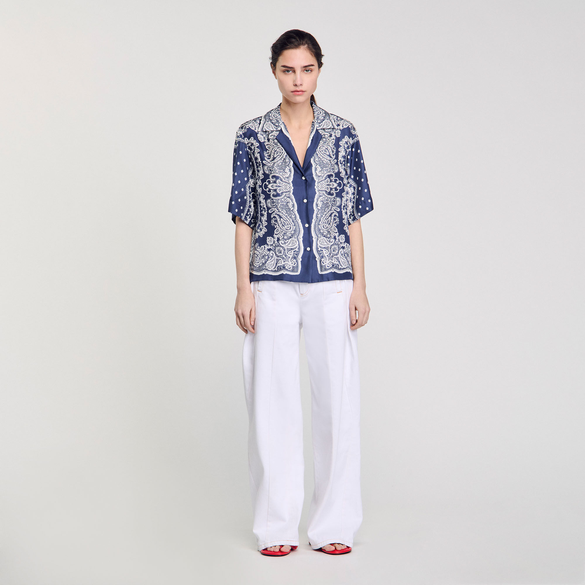 SANDRO 売れ筋商品|||サンドロ シャツ トップス レディース Shirts Azure Bandana print shirt blue For Women | Sandro Paris