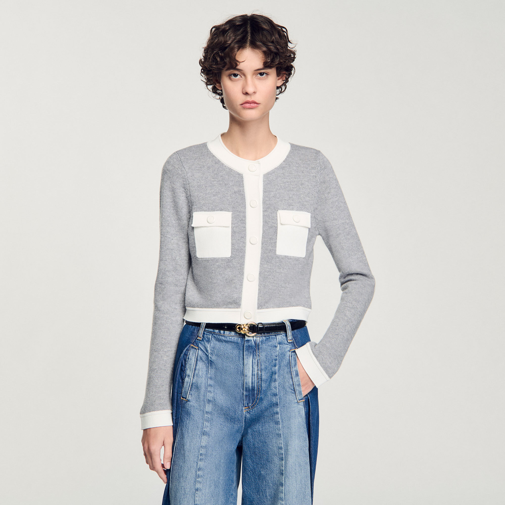 Two-tone cardigan black / gray For Women | Sandro Paris
