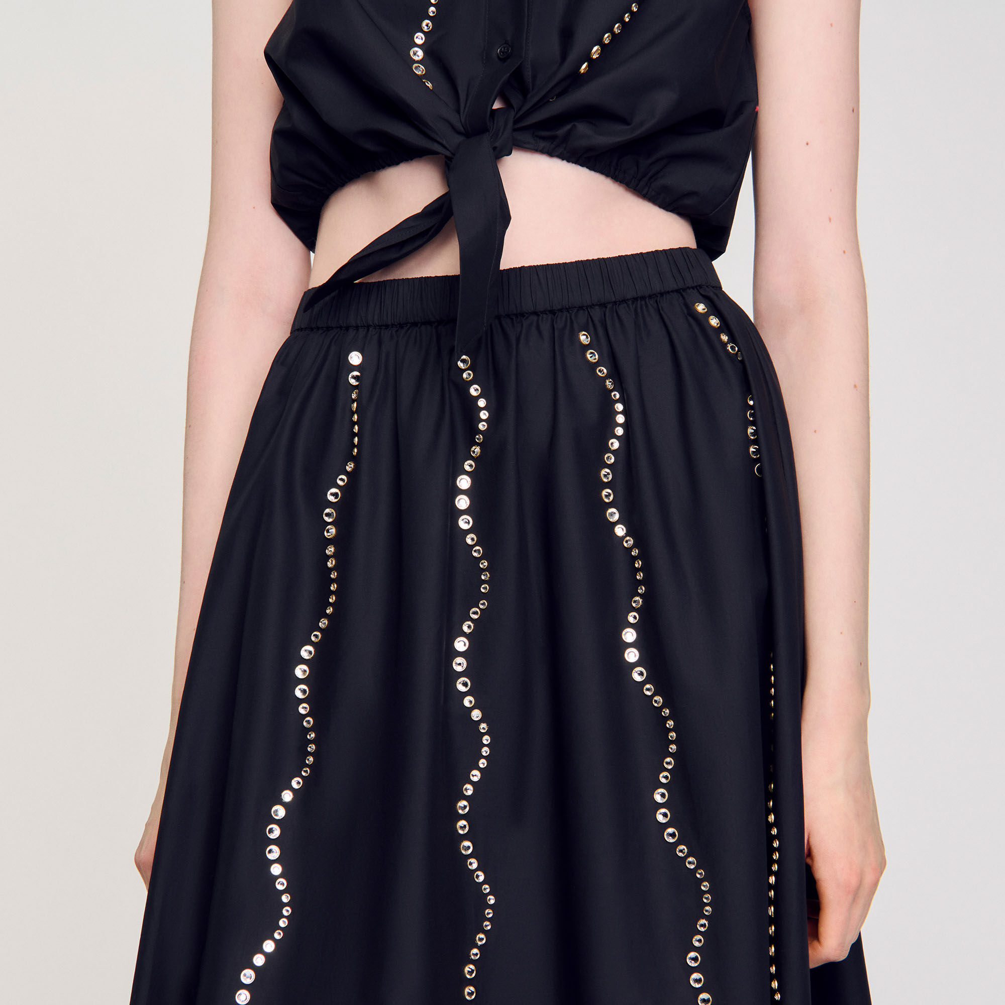 Maxi rhinestone skirt black / gray For Women | Sandro Paris
