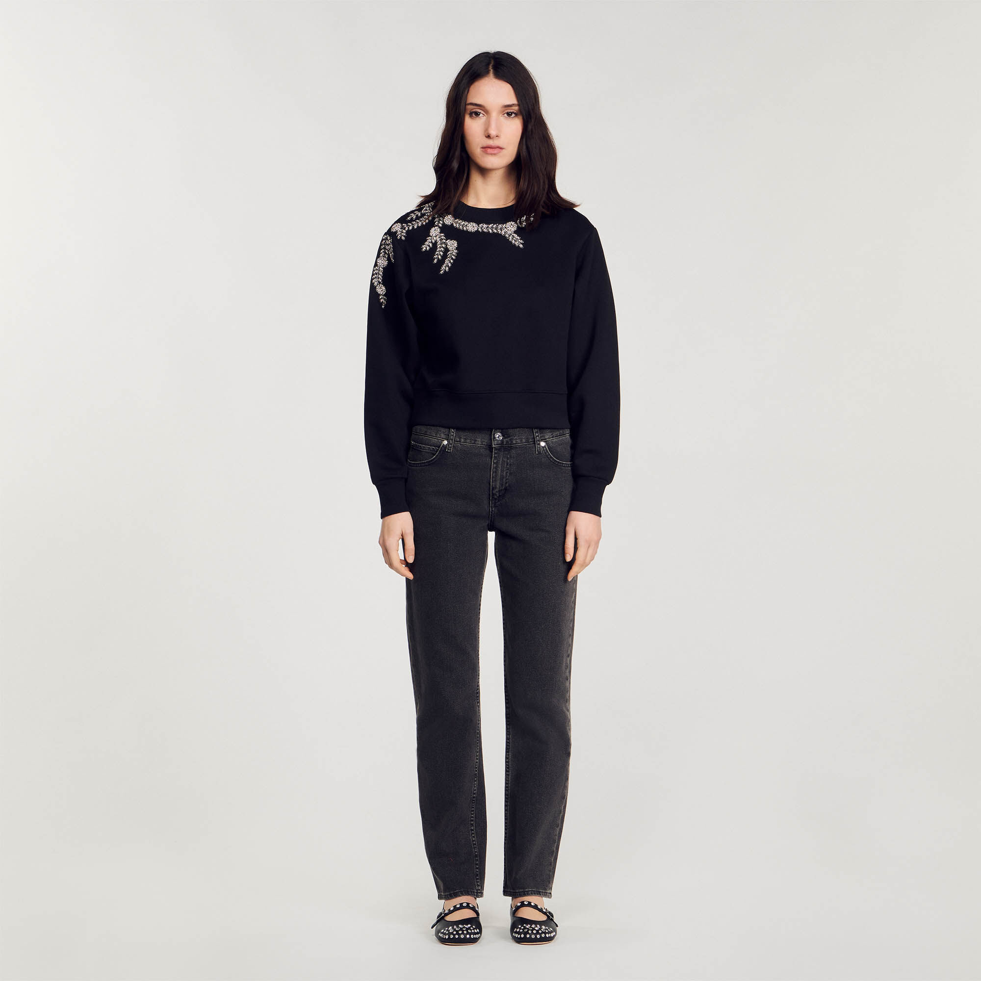 行列のできるレビュー商品、集めました。高評価アイテム Embellished sweatshirt black / gray For Women | Sandro Paris トップス