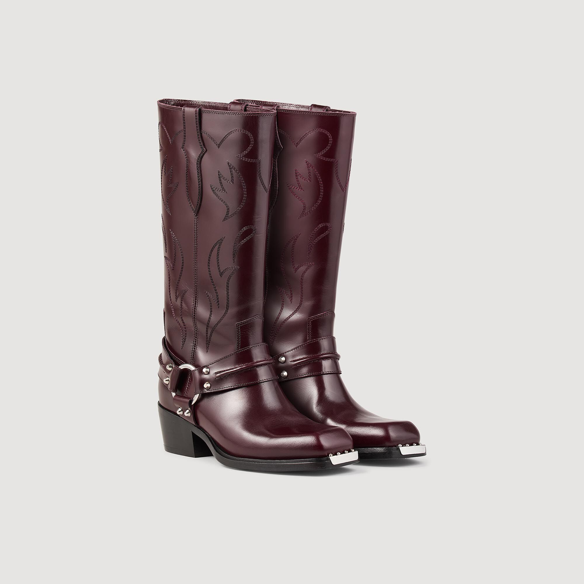 Western Boots With Square Toe red For Women Sandro Paris