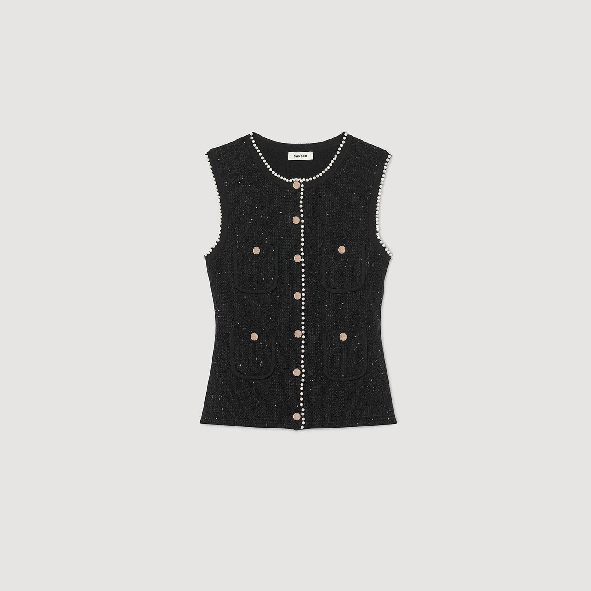 Embellished tweed vest top