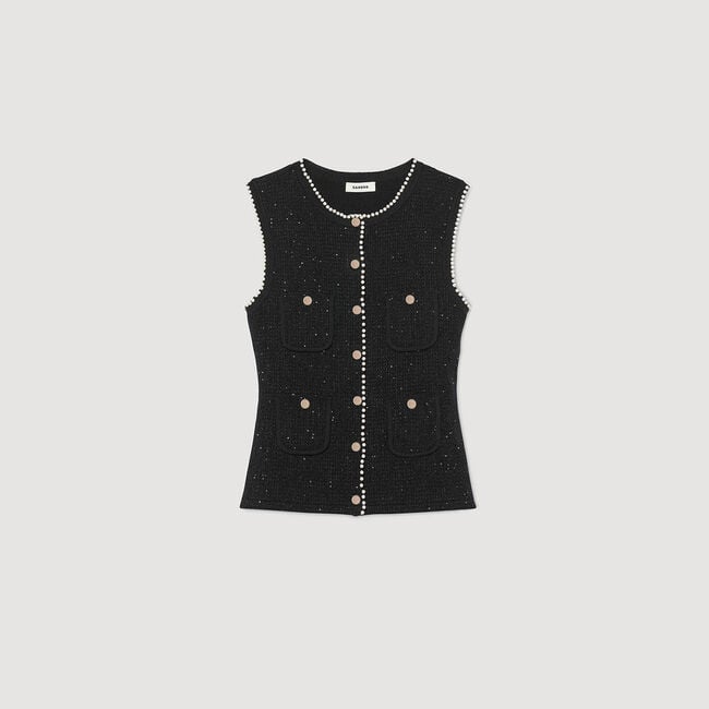 Embellished tweed vest top