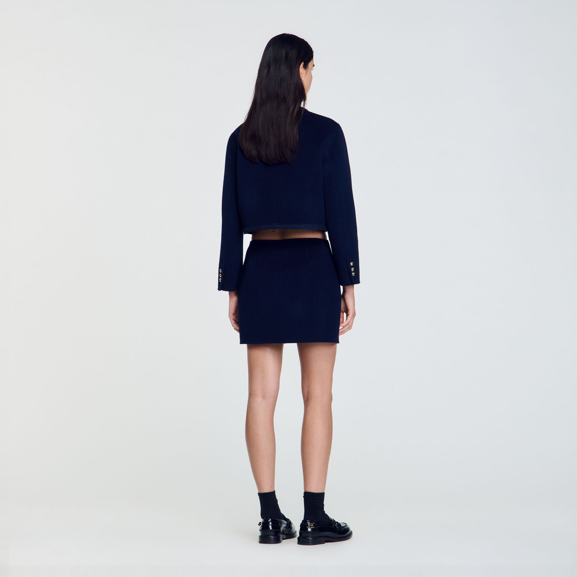 Double-faced short wool skirt