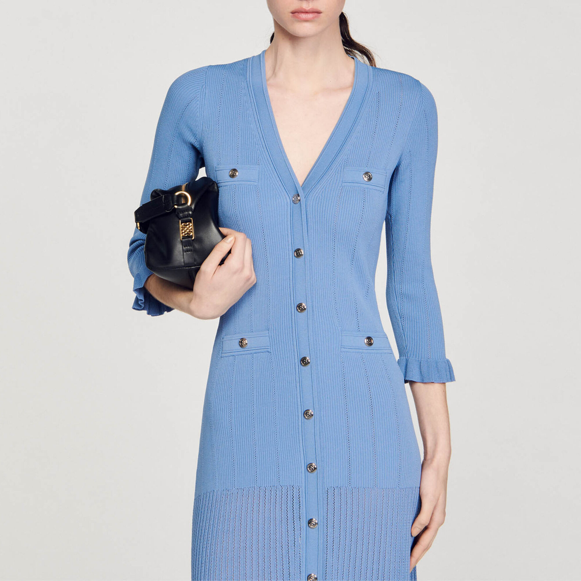 Long knitted dress Blue Women Sandro Paris