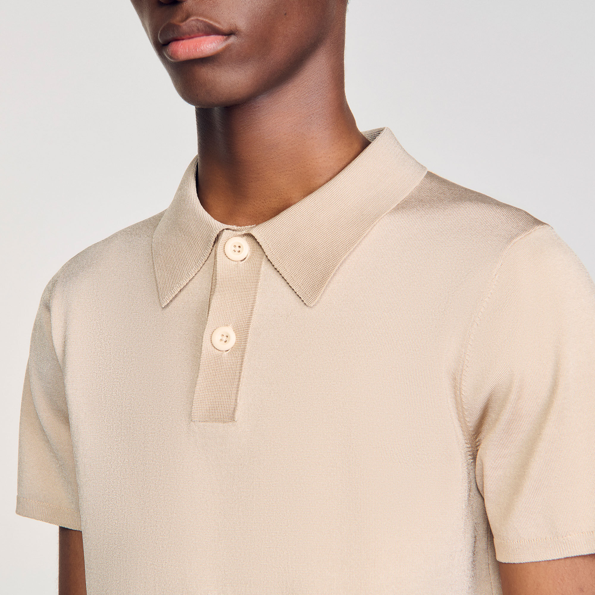 ★SANDRO★デニム ポロ カラー ニット Short-sleeve knitted polo shirt white / beige for Men