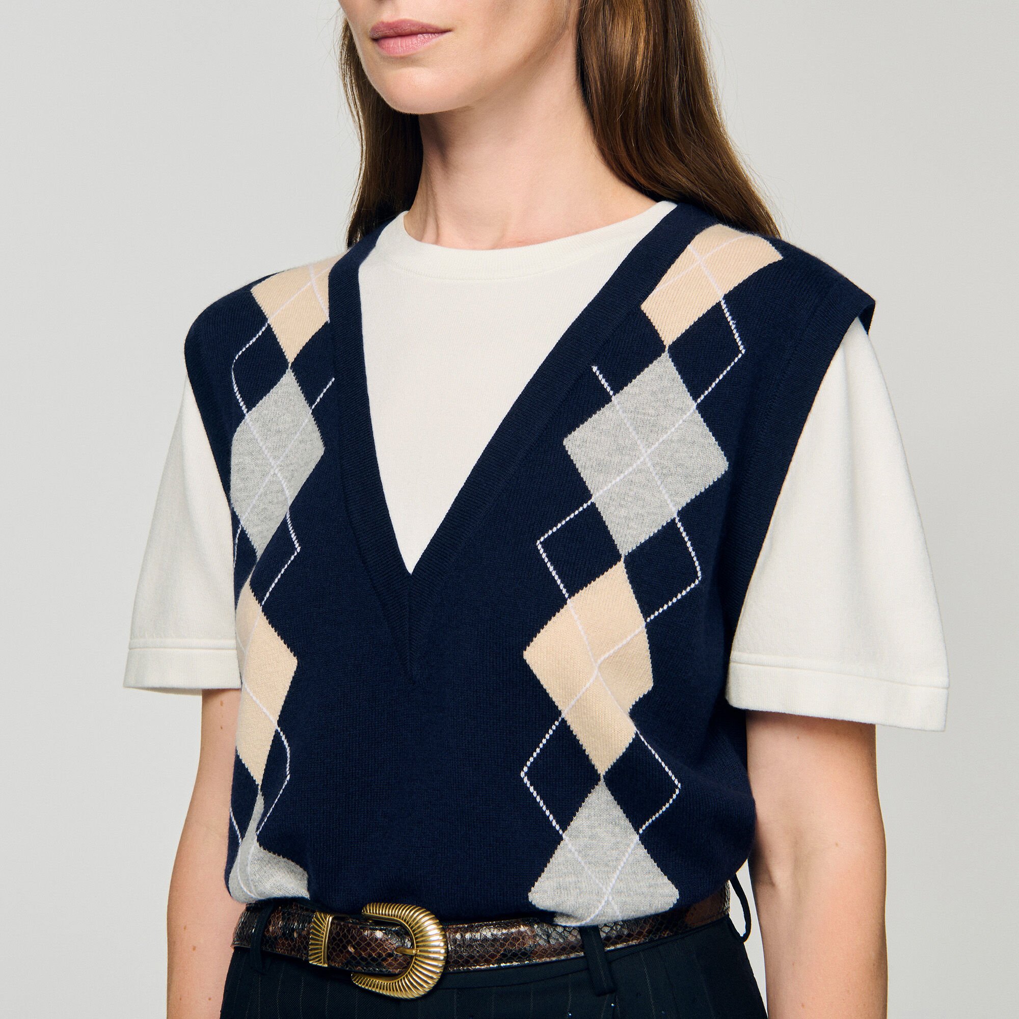 Argyle layered effect sweater