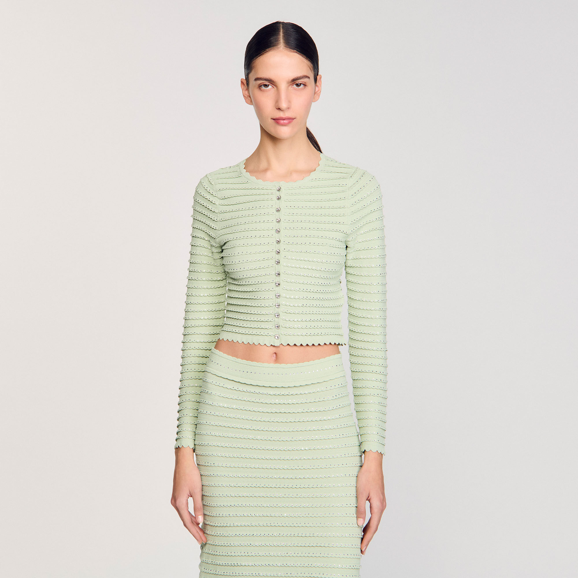 Rhinestone cardigan green For Women | Sandro Paris