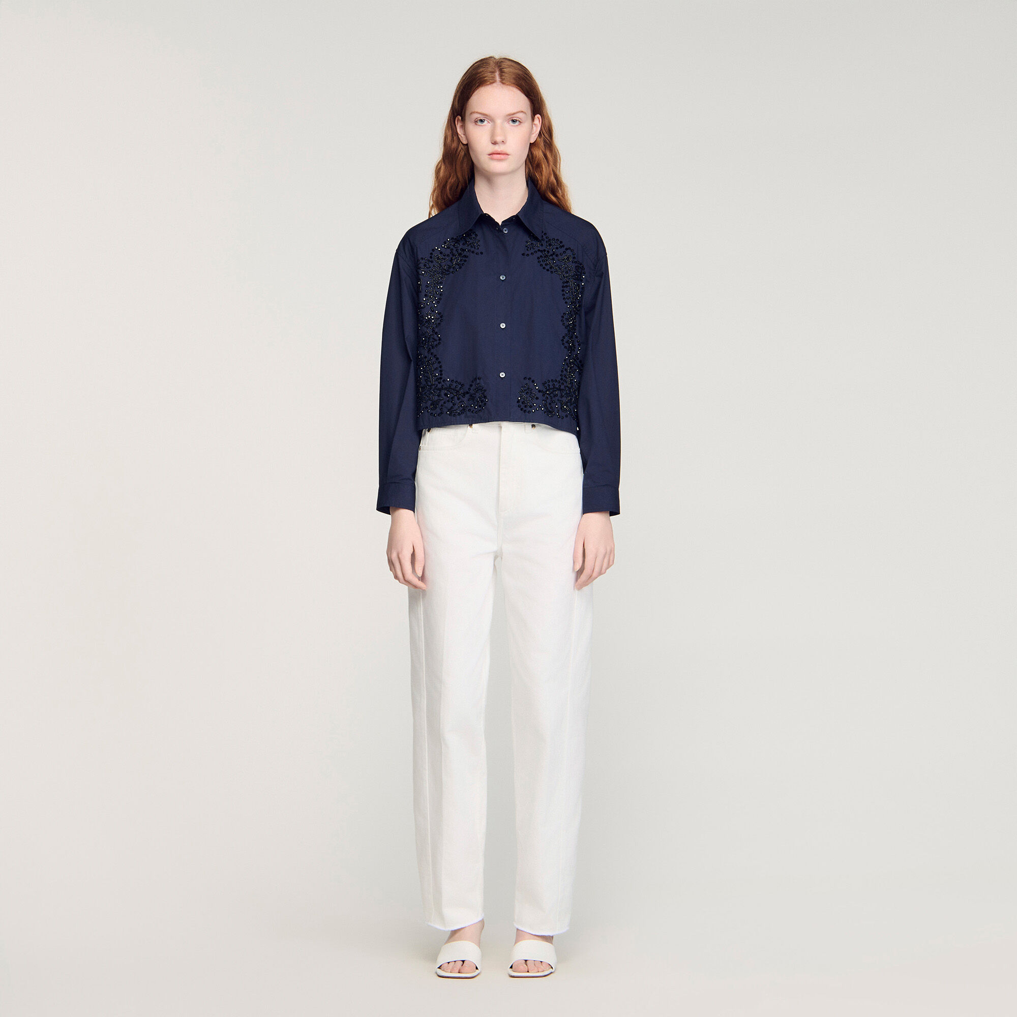 Floral embroidered cotton shirt