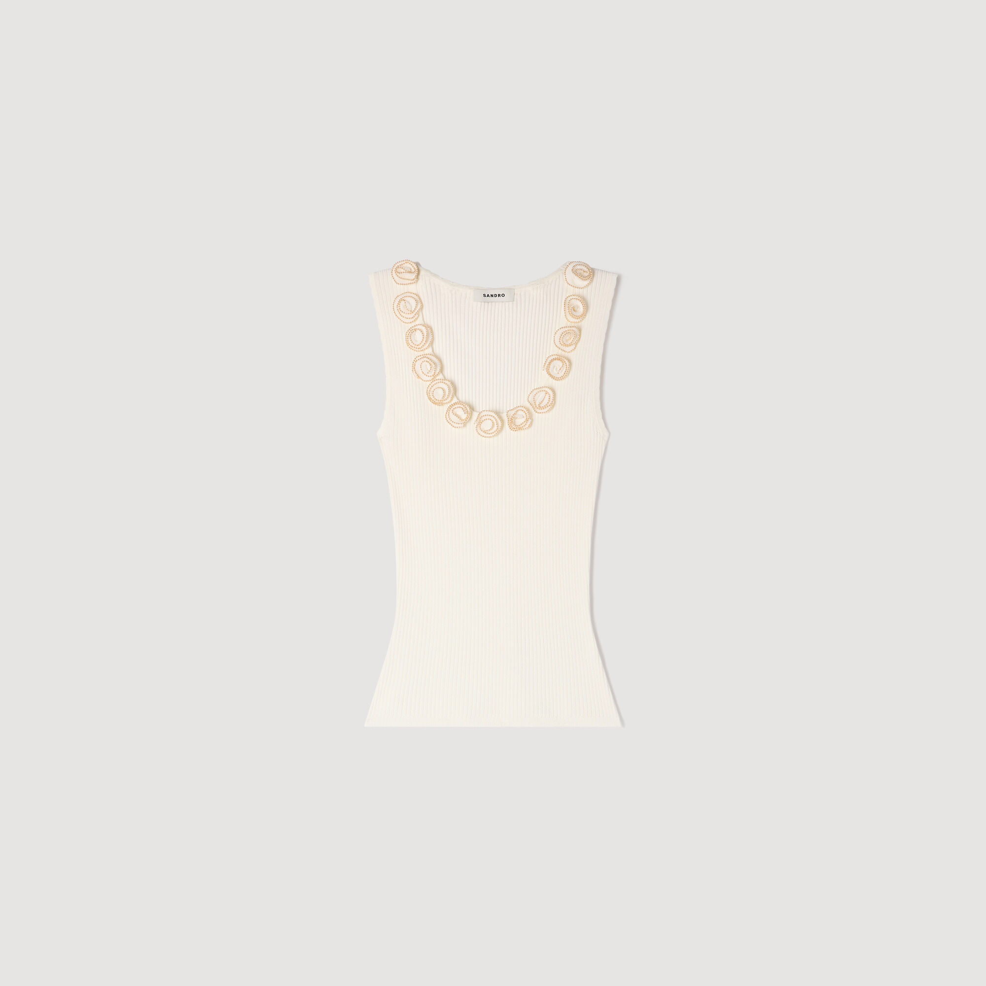 Ribbed knit top with beaded roses