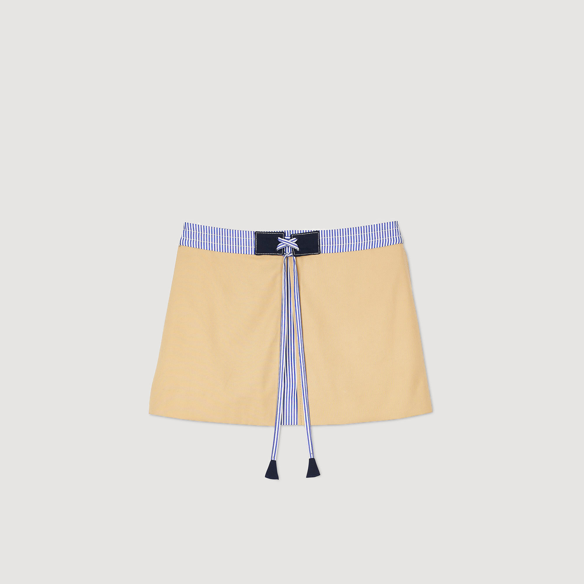 Mini dual-material skirt white / beige For Women | Sandro Paris