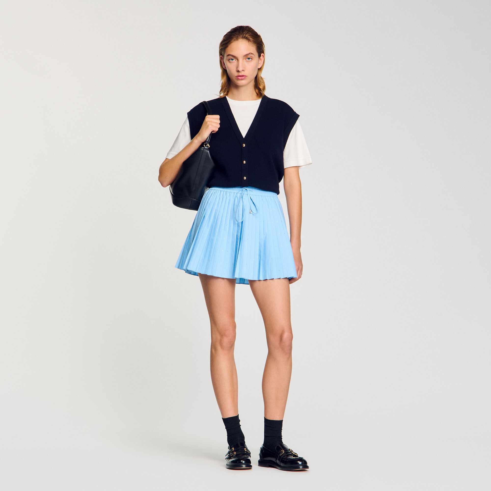 Two-tone wool and cashmere sweater blue For Women | Sandro Paris
