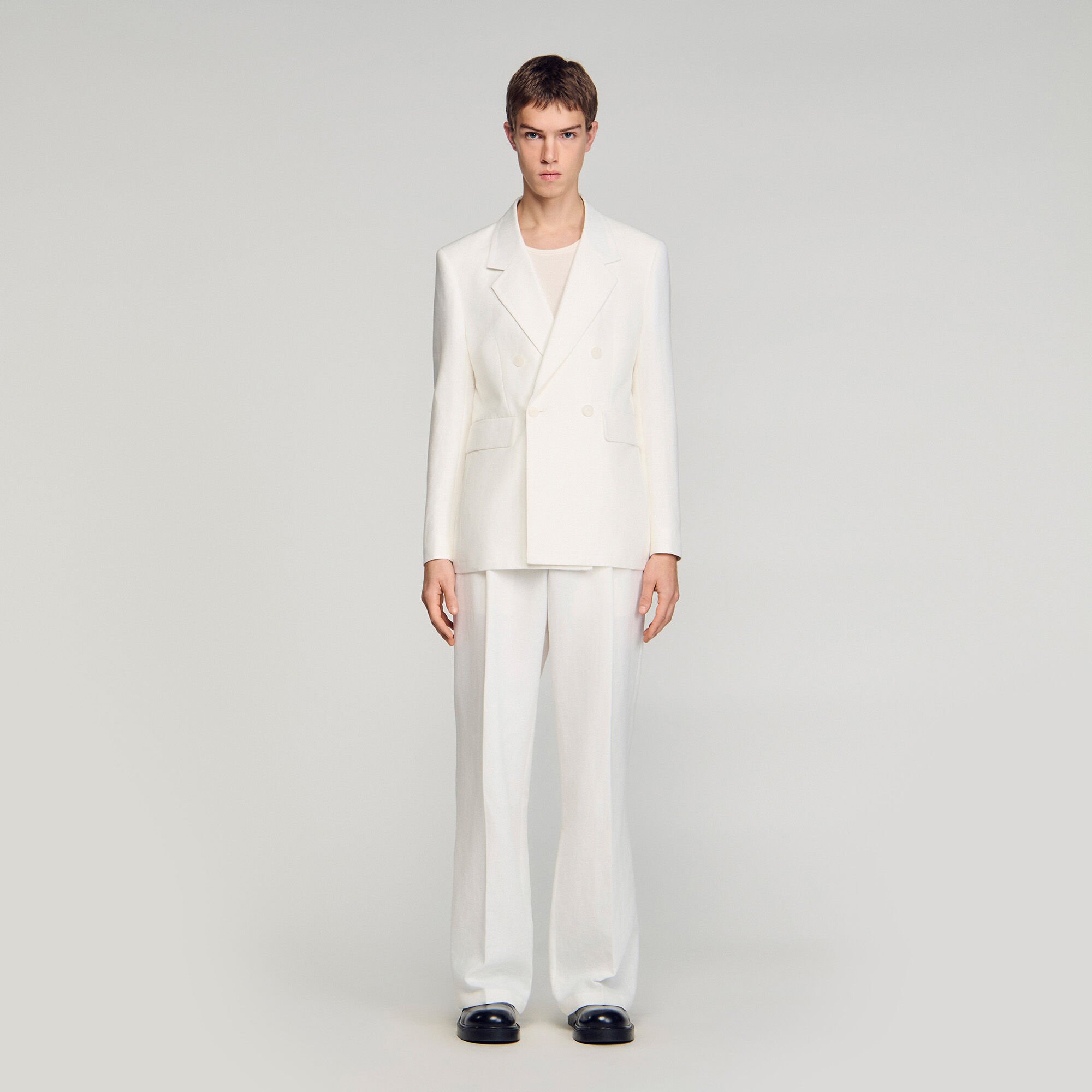 Double-breasted linen suit jacket