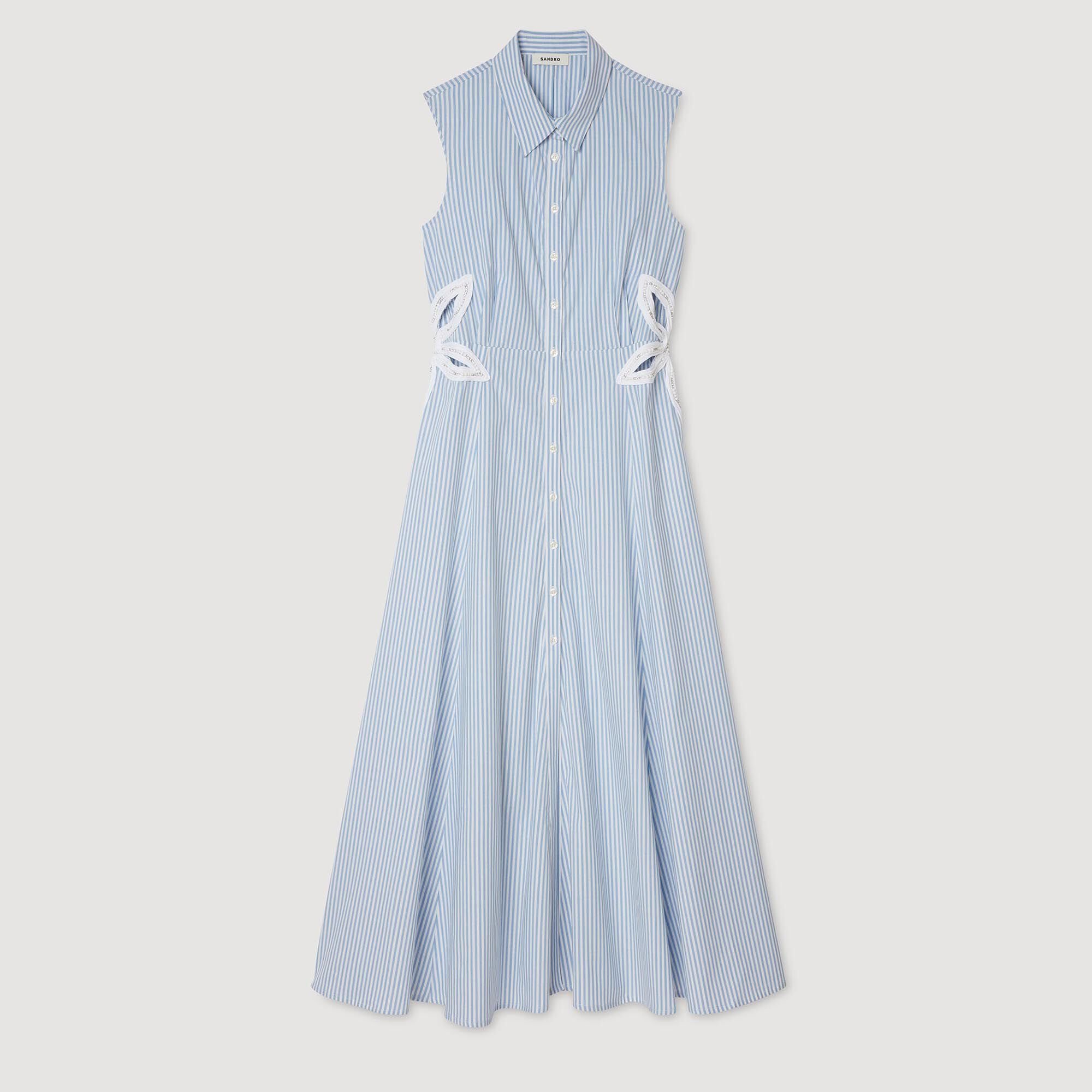 Striped embroidered maxi dress