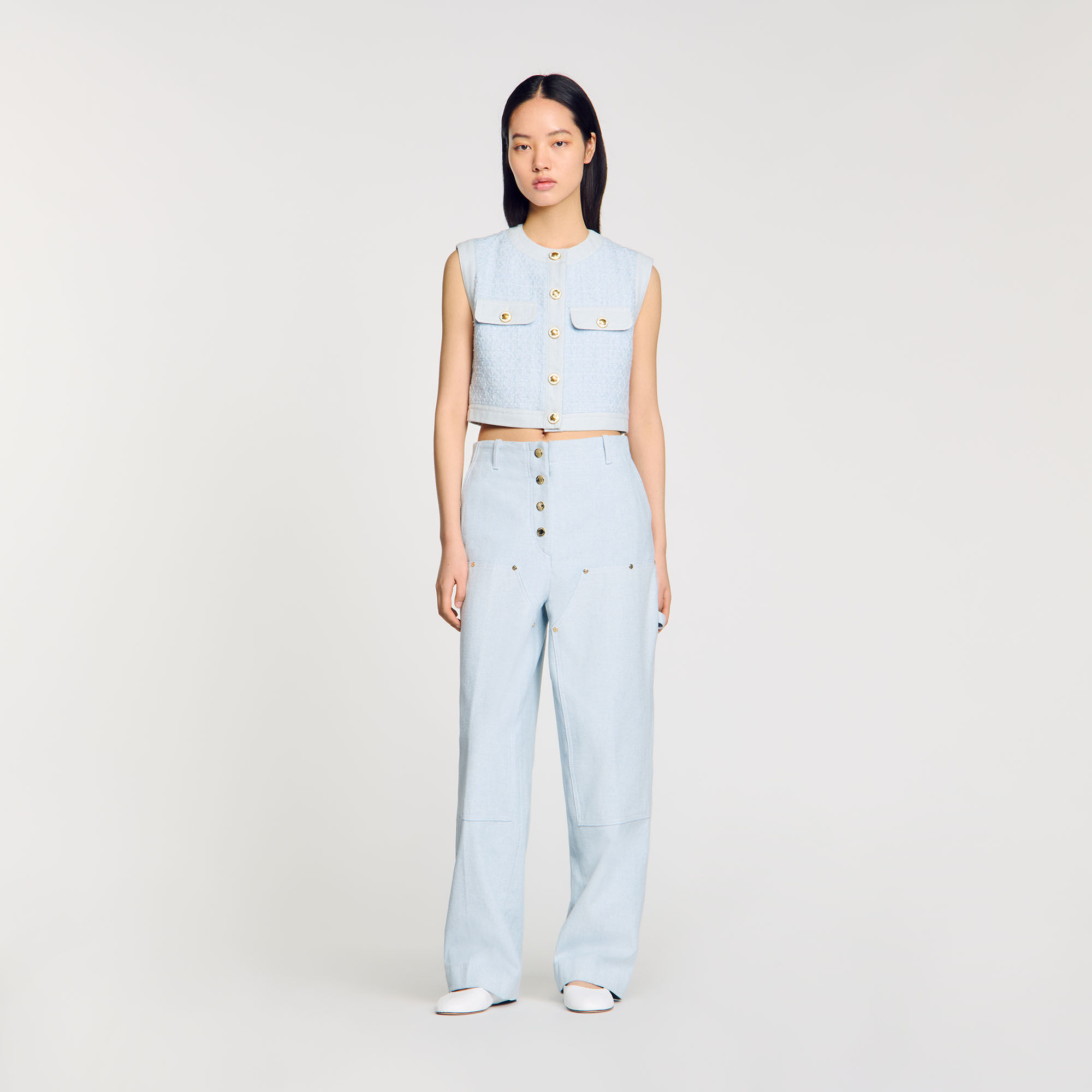 Decorative tweed jacket blue For Women | Sandro Paris