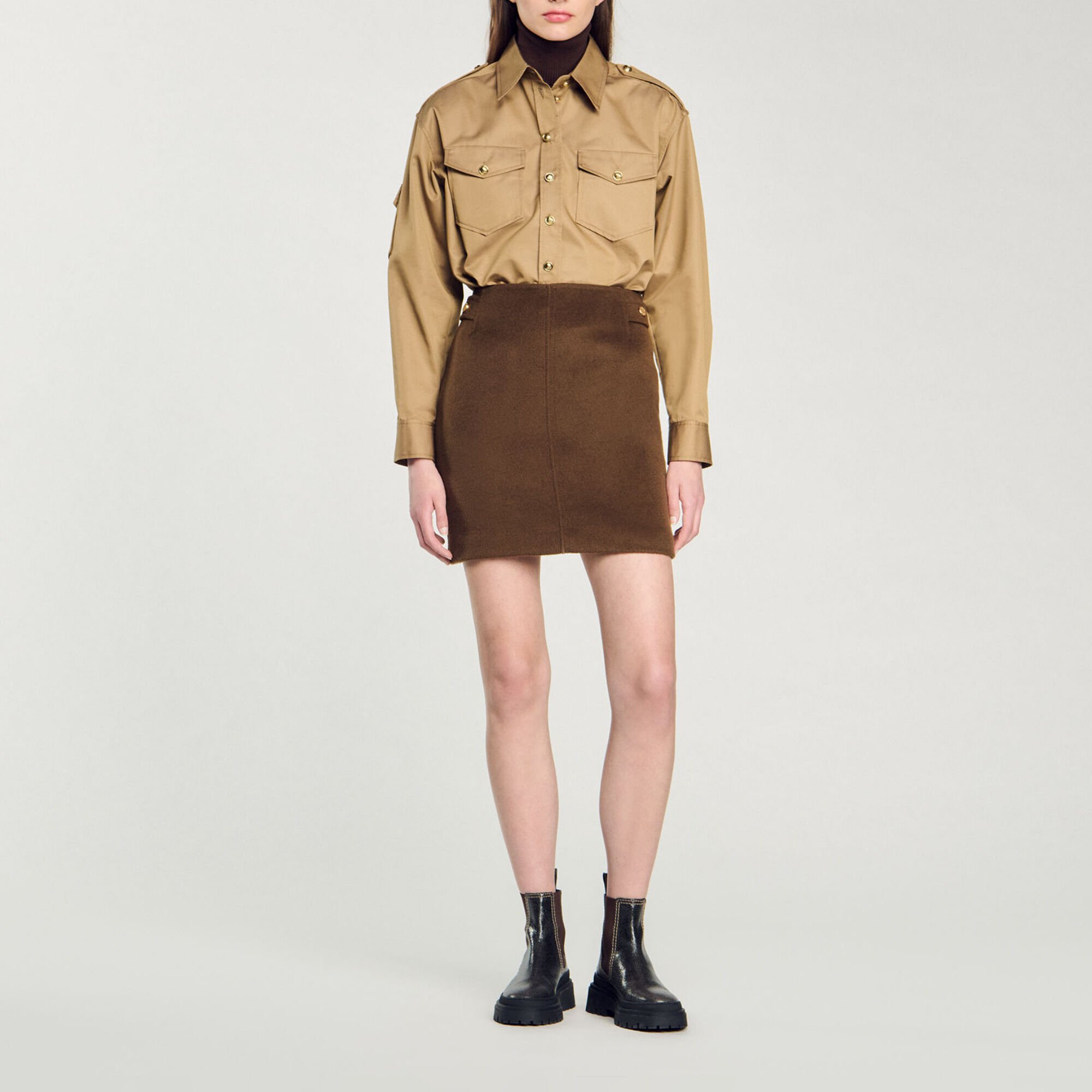 Double-faced short wool skirt