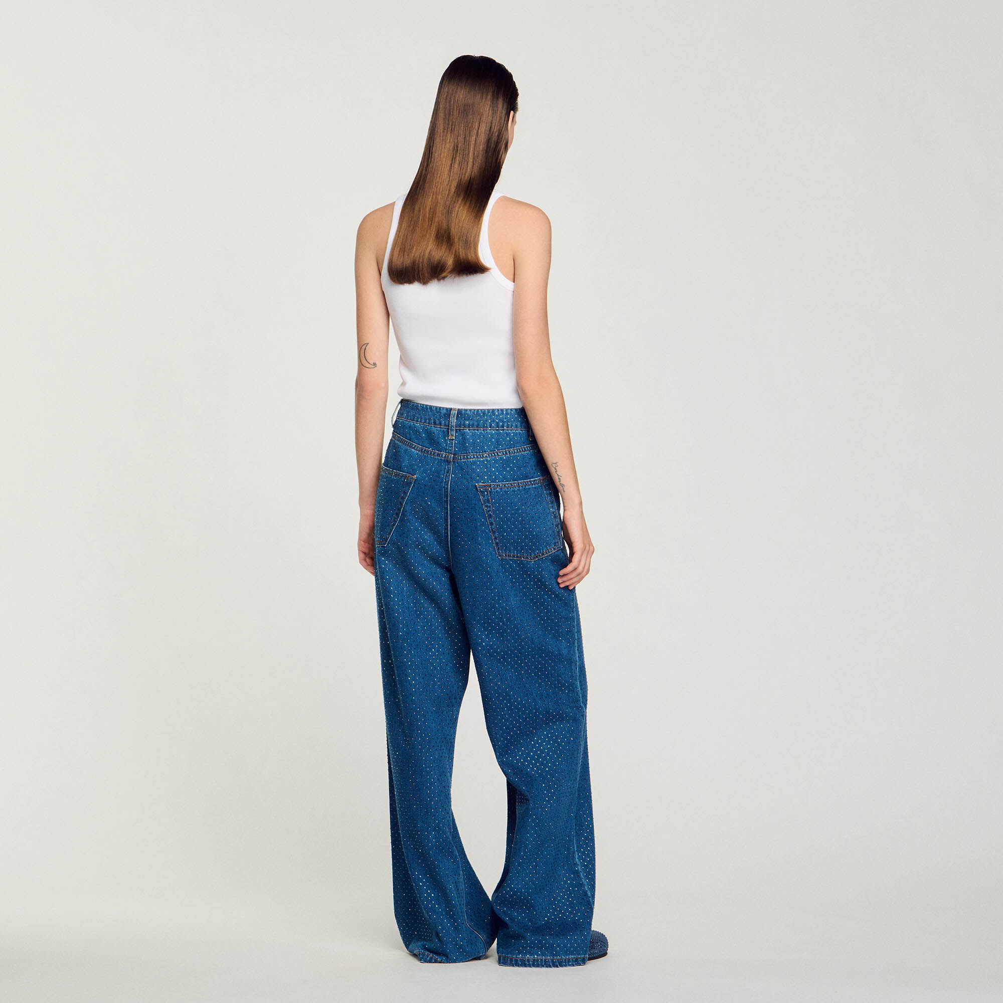Wide-leg rhinestone jeans