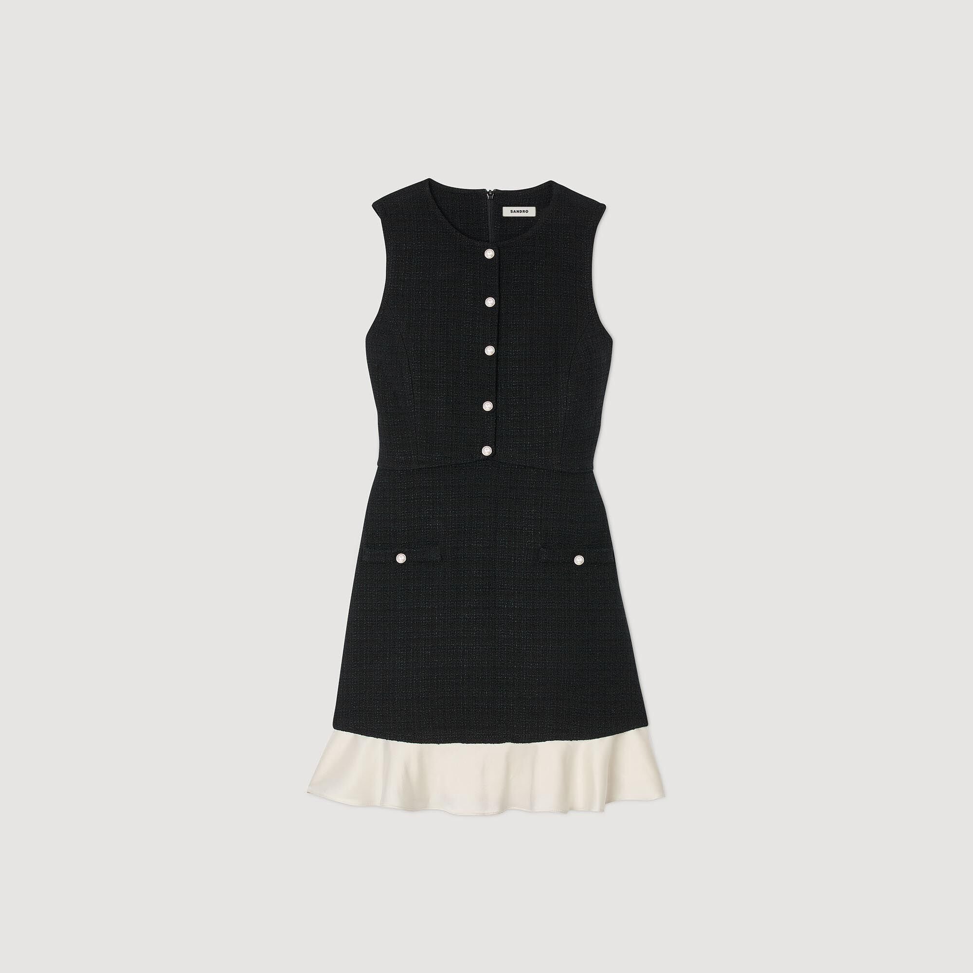 Two-tone tweed mini dress black / gray For Women | Sandro Paris