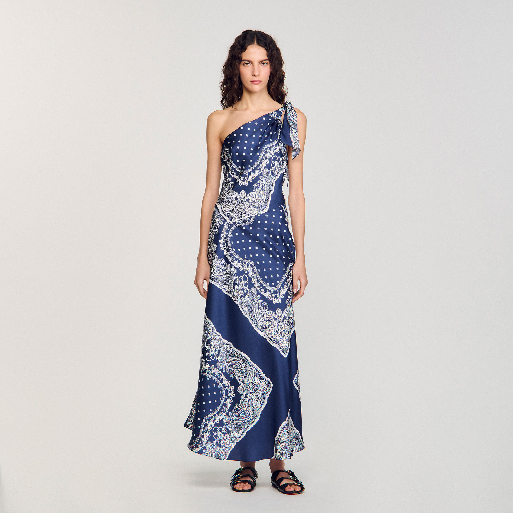 ★SANDRO★バンダナ プリント マキシ ドレス Bandana-print maxi dress blue For Women | Sandro Paris