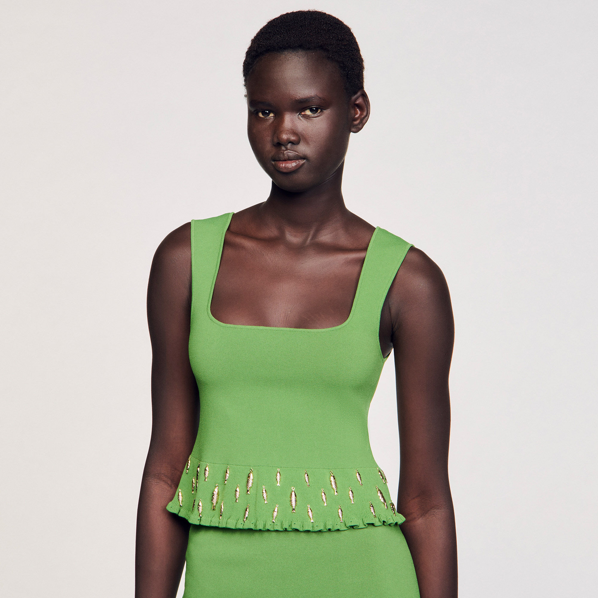 Knit top with charms green For Women | Sandro Paris