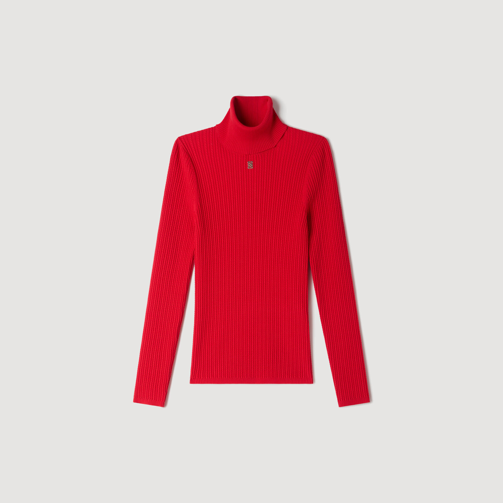 Cable knit turtleneck sweater in Red for Women | Sandro Paris