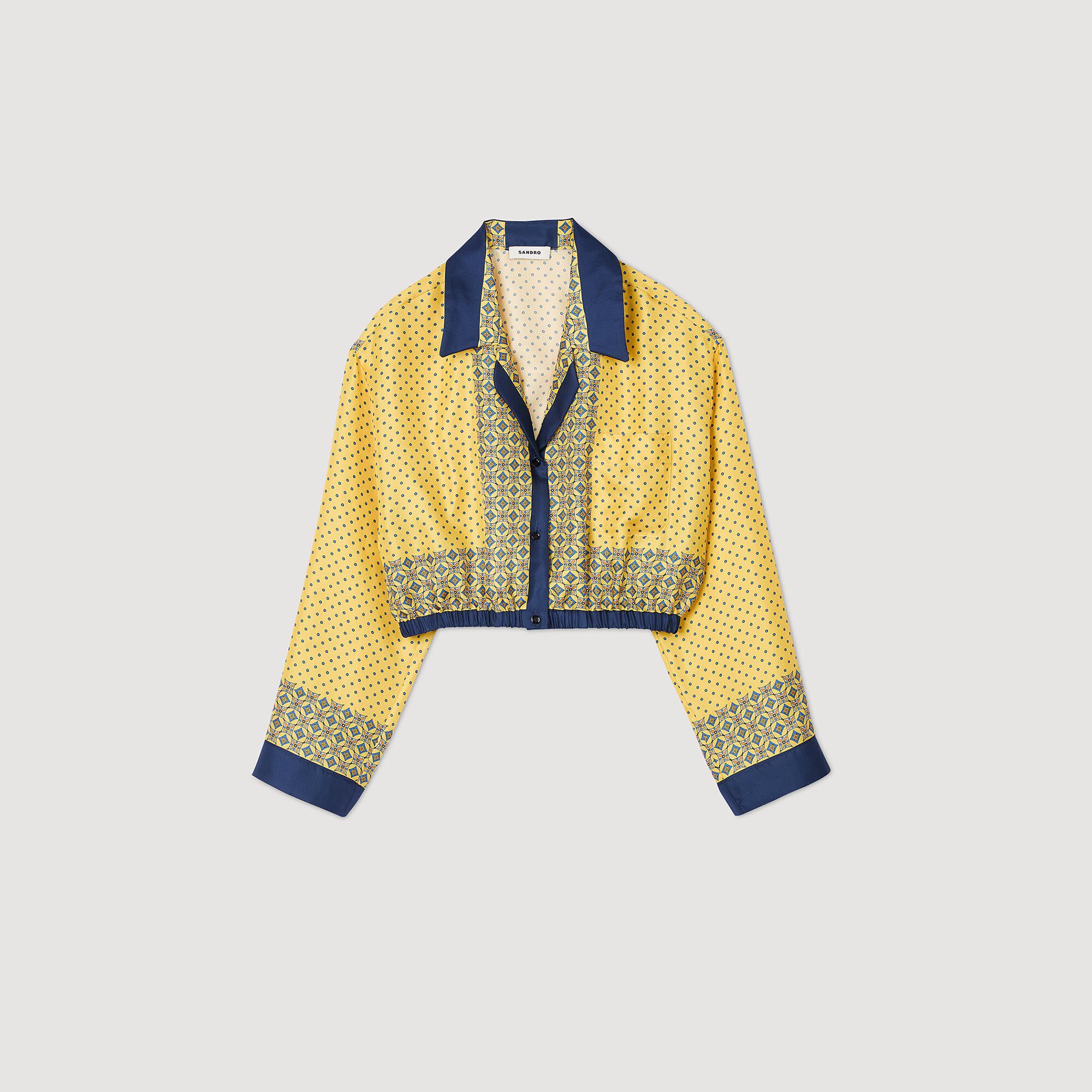 Short patterned flowing silk shirt