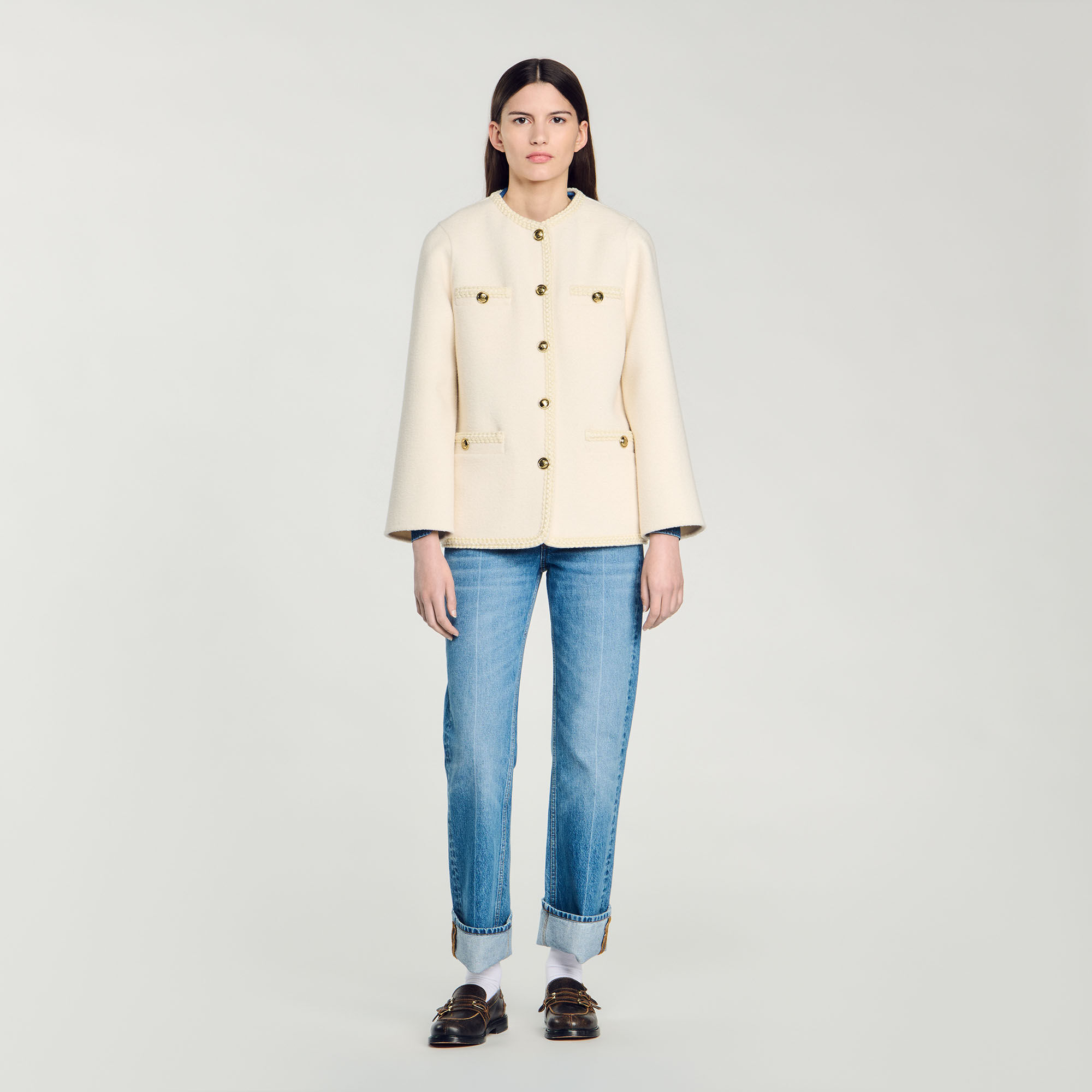 Coat with braided trim