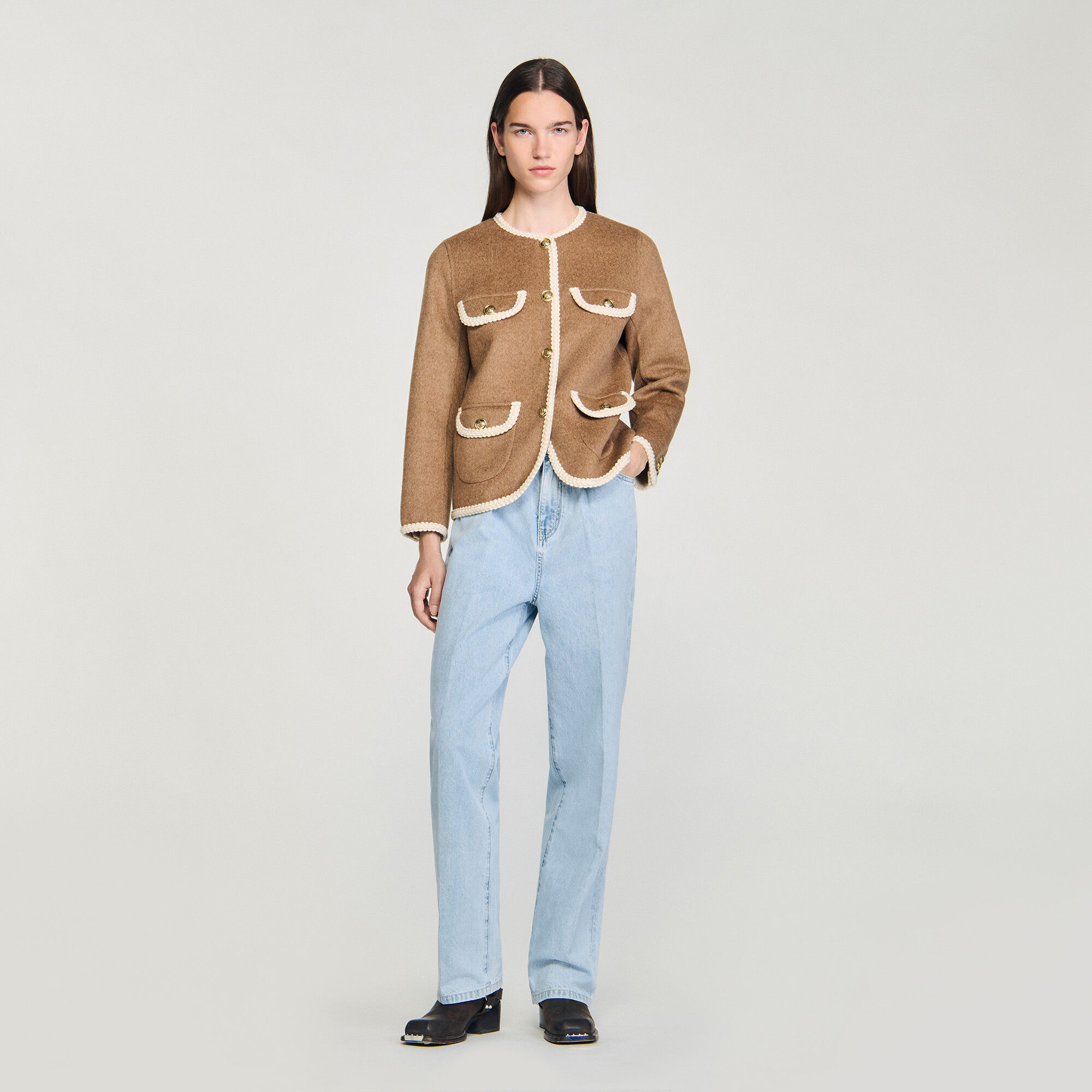 Double-faced jacket brown For Women | Sandro Paris