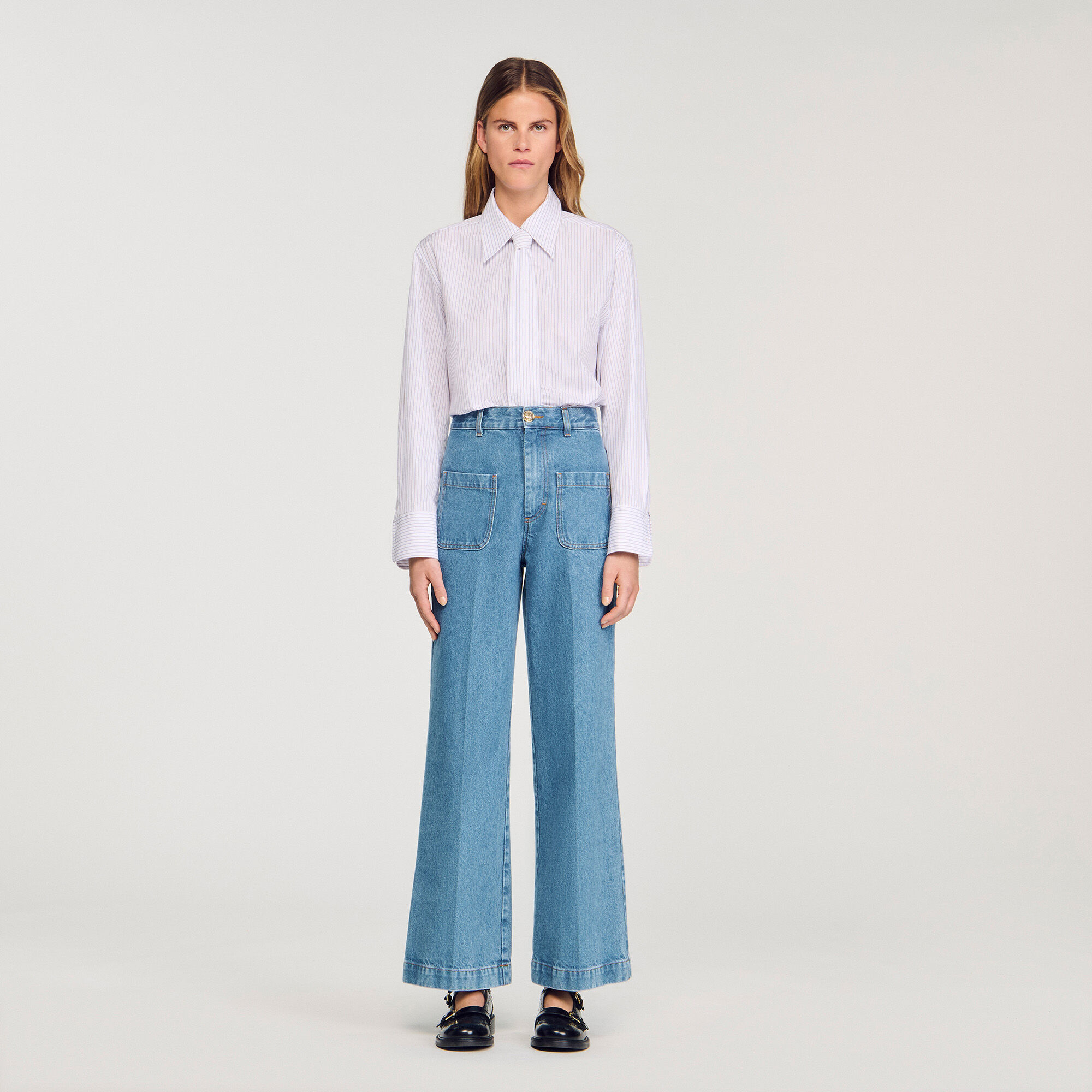Wide-leg high-rise jeans blue For Women | Sandro Paris