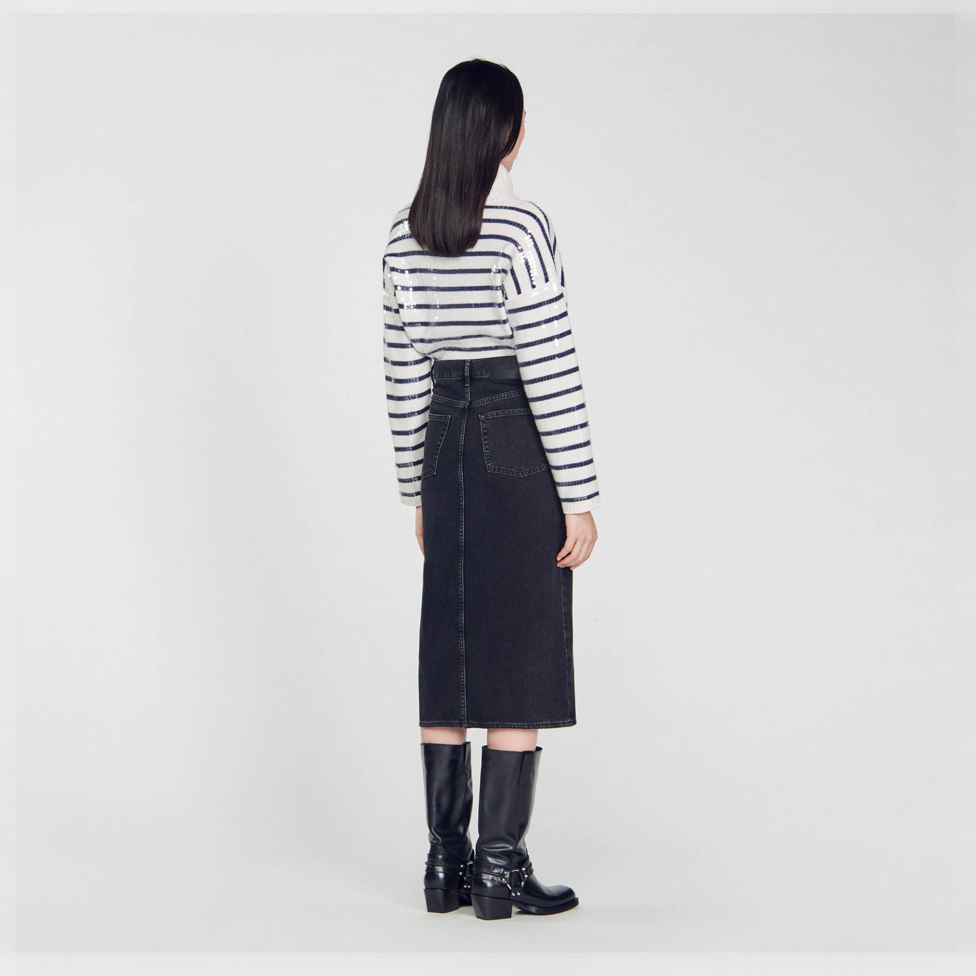 ● HELENE PARIS ● Logo cubic micro denim skirt [black] Edikted Chiara Denim Micro Skirt | PacSun