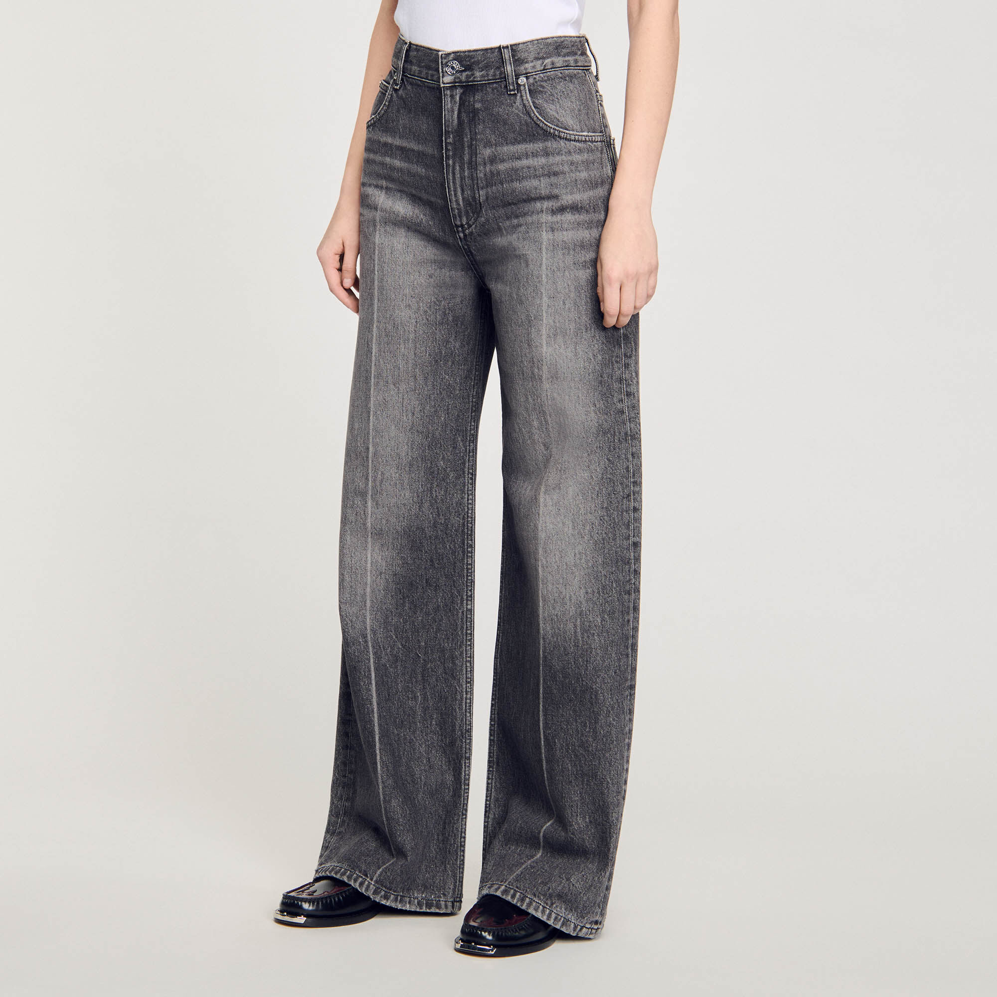 Wide-leg jeans black / gray For Women | Sandro Paris