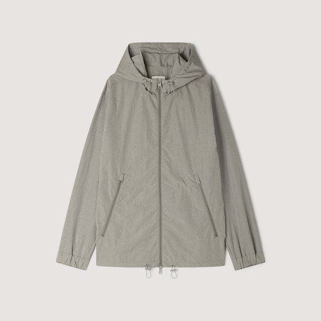 Technical hooded zip-up jacket