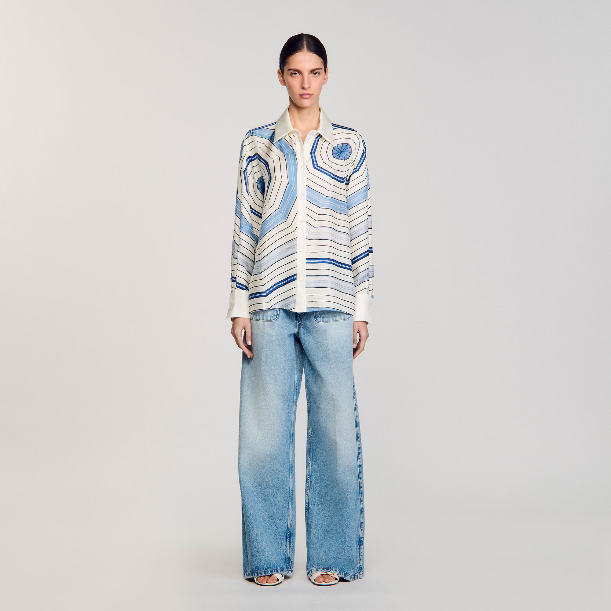 Spiral-motif long sleeve shirt blue For Women | Sandro Paris
