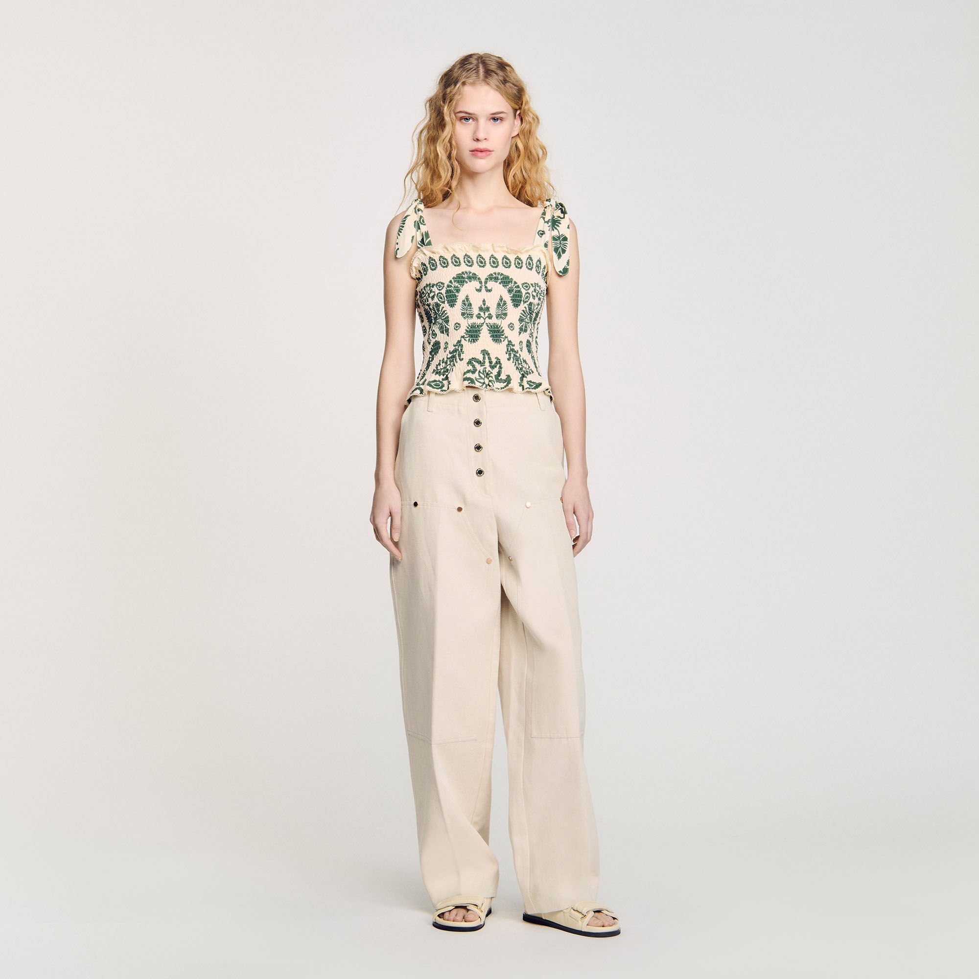 Floral motif smocked top