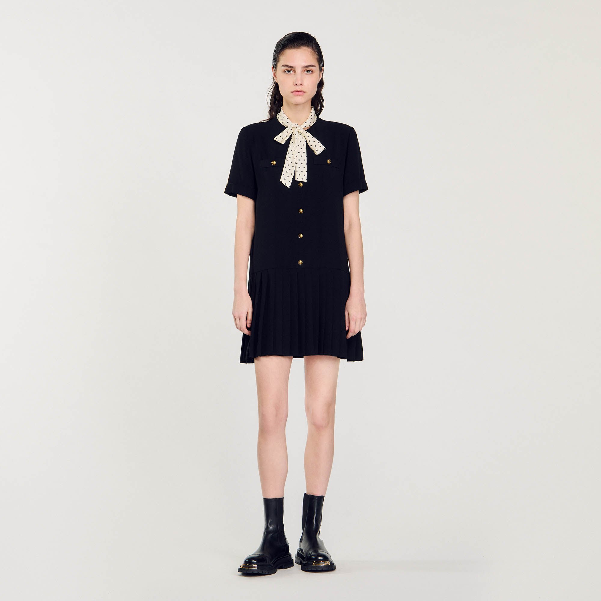 Short dress with polka dot tie