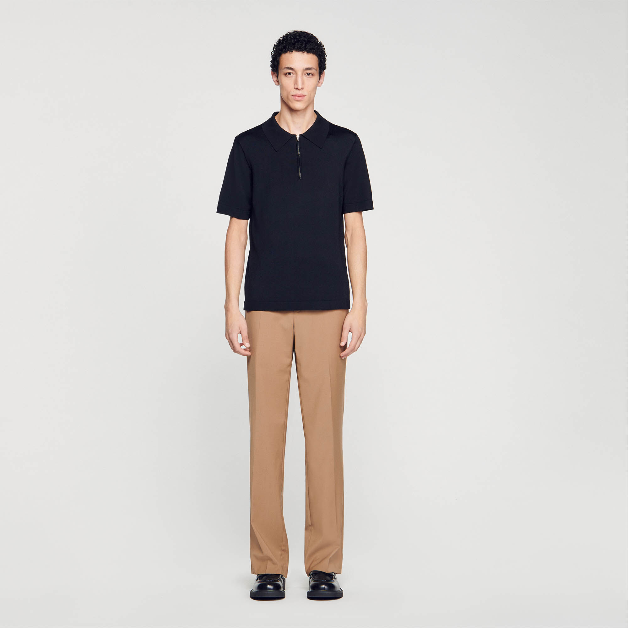 Knitted polo shirt with zip collar black / gray for Men