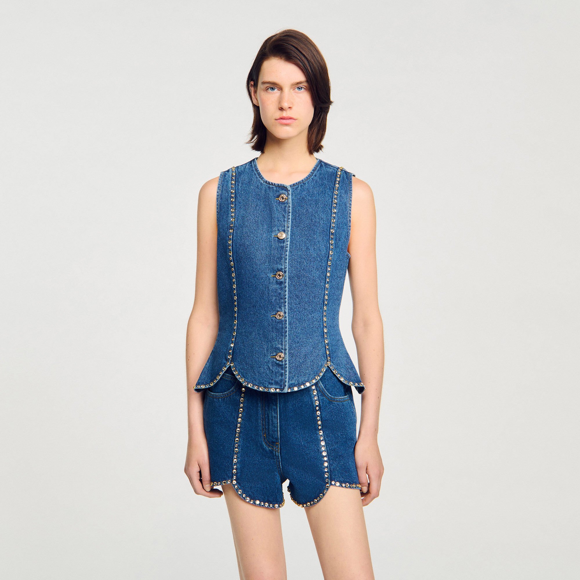 Rhinestone denim top