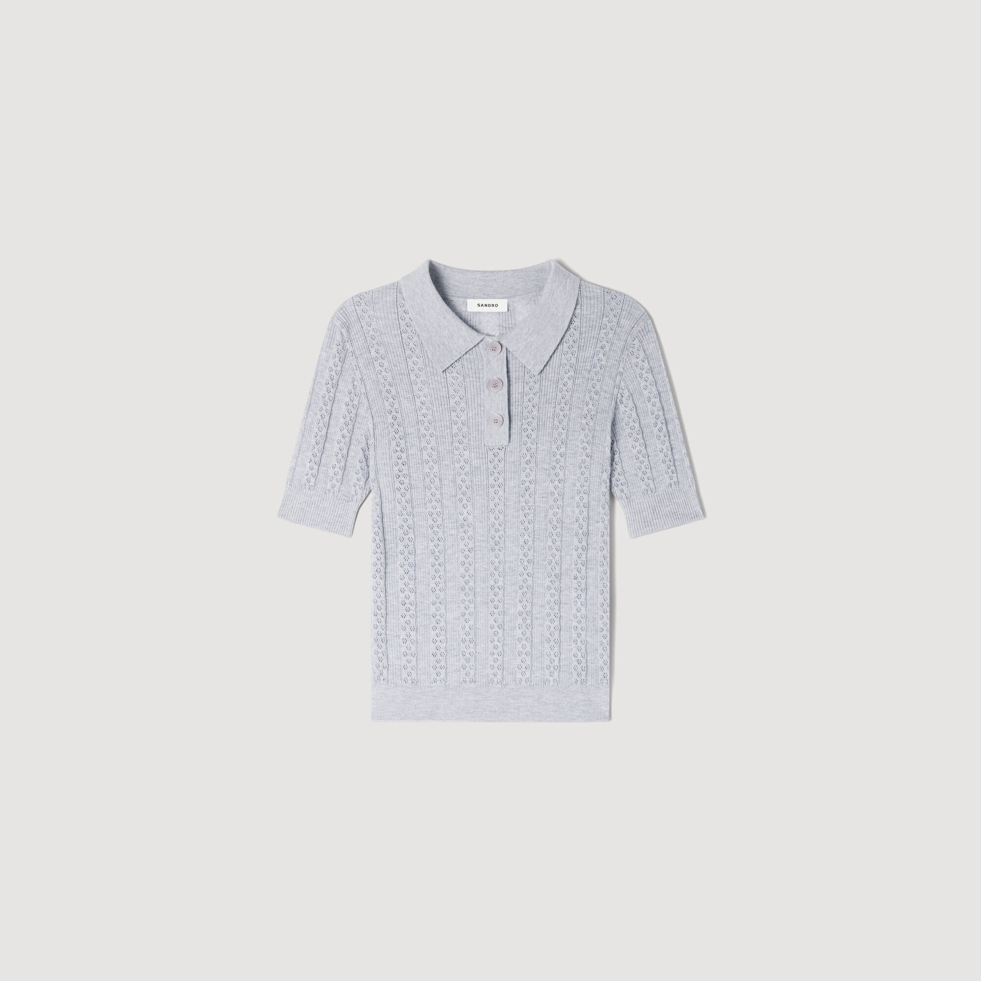 Pointelle polo-neck wool sweater