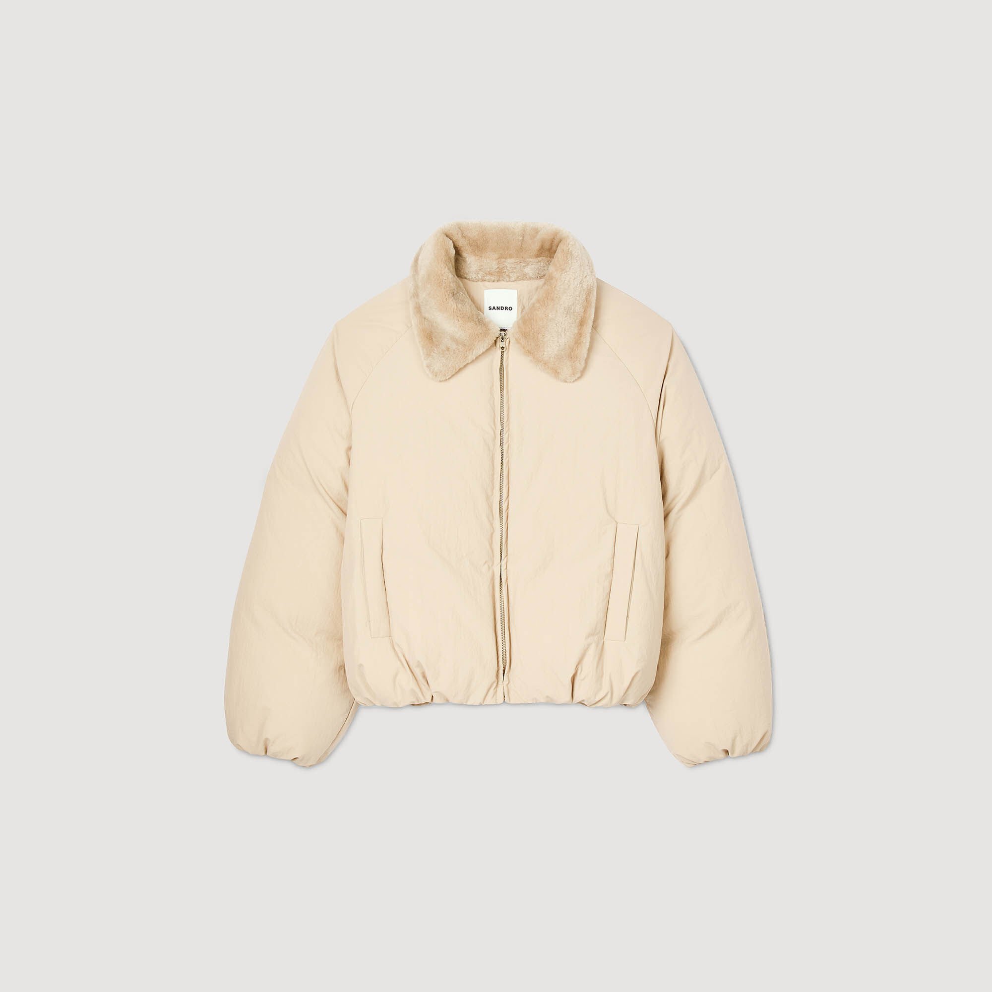 Puffer jacket with shearling collar