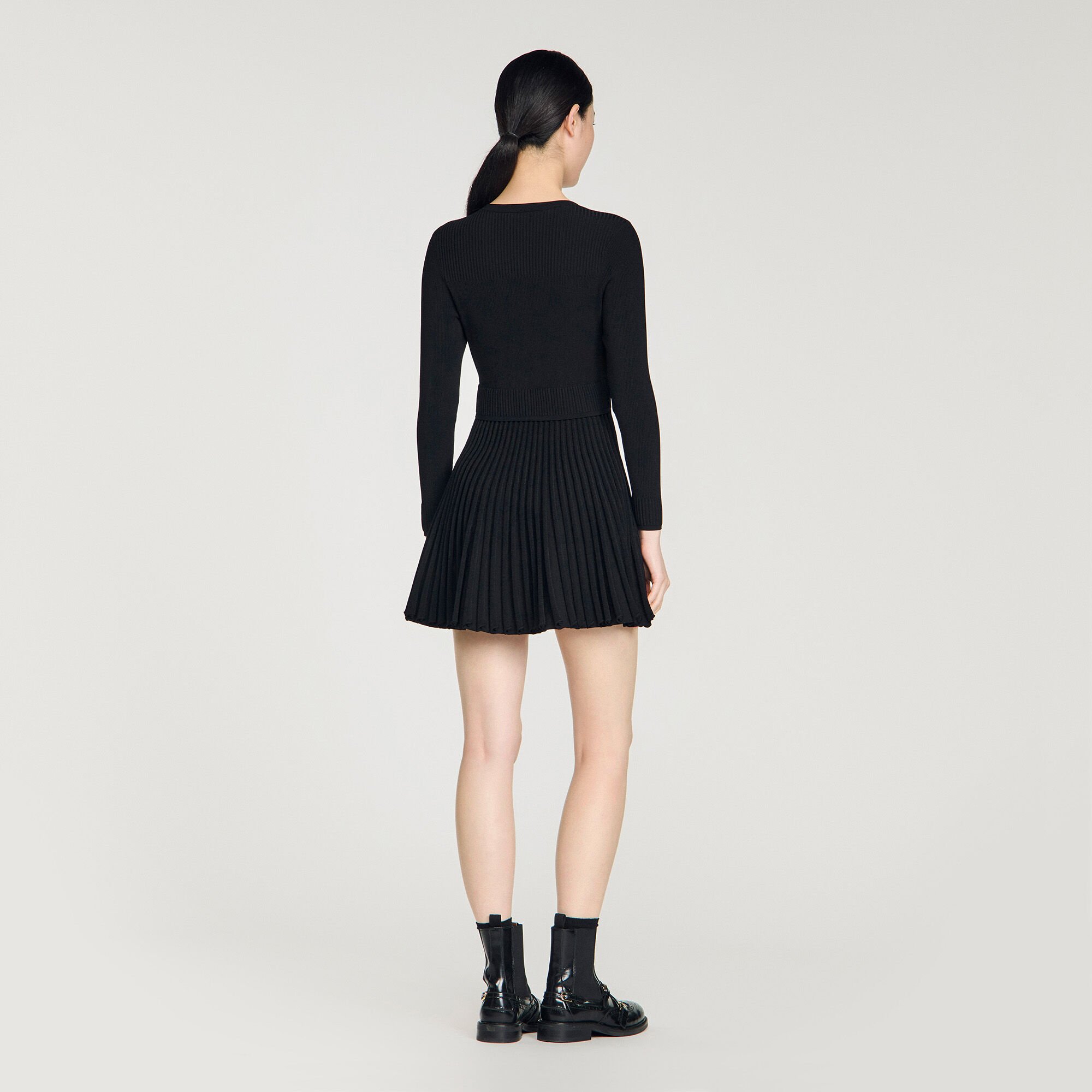 Pleated knit mini dress
