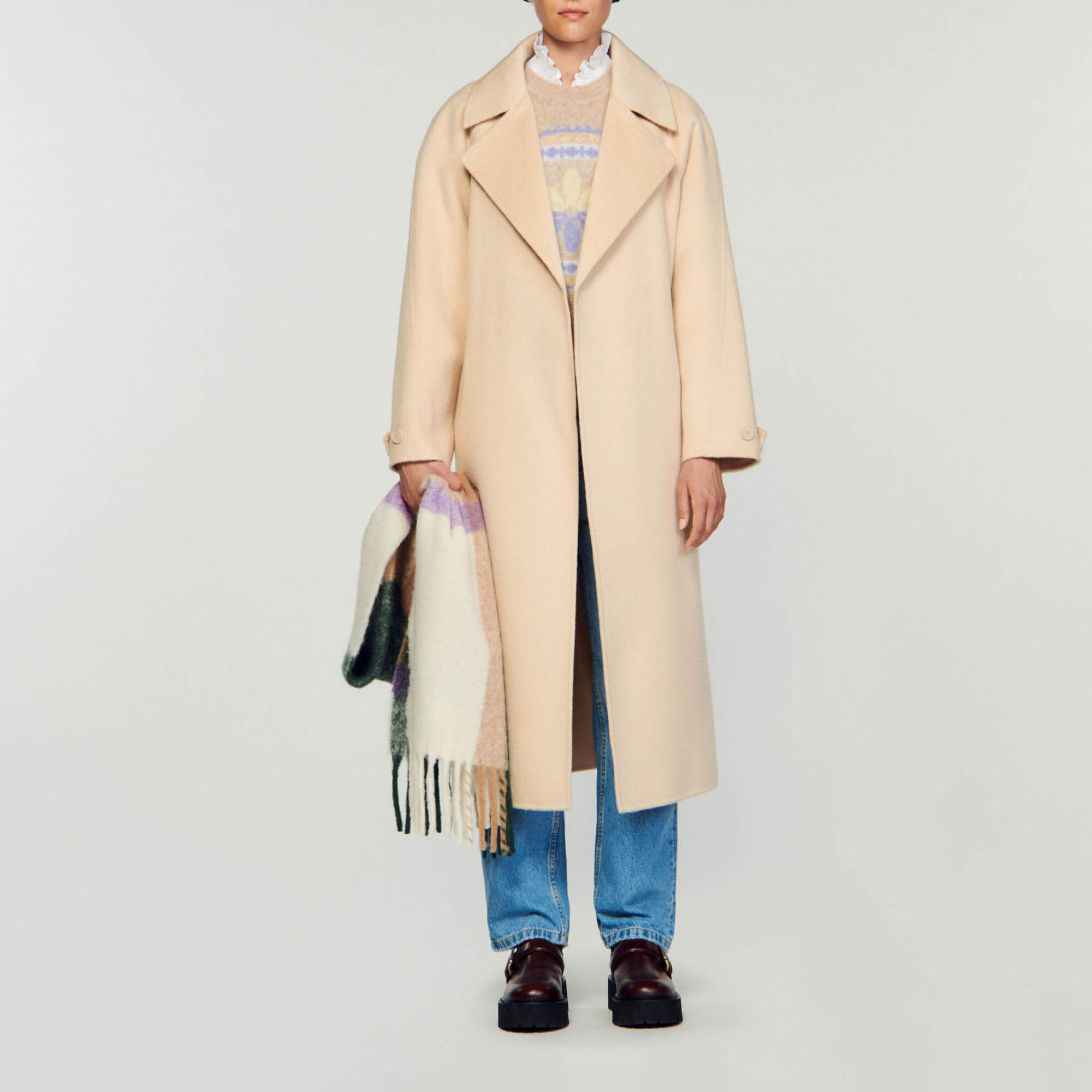 Double-breasted wool trench coat