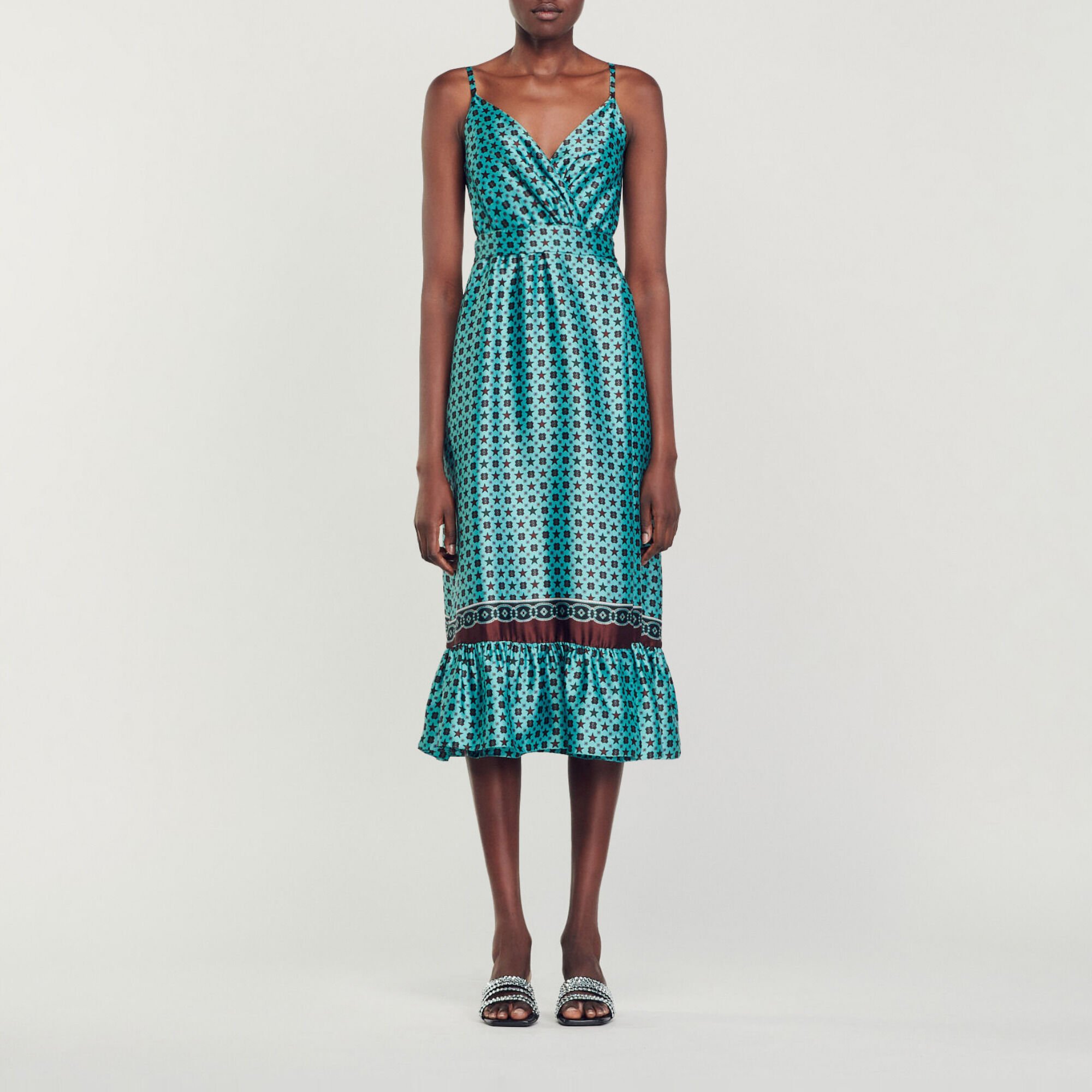 Printed satin midi dress