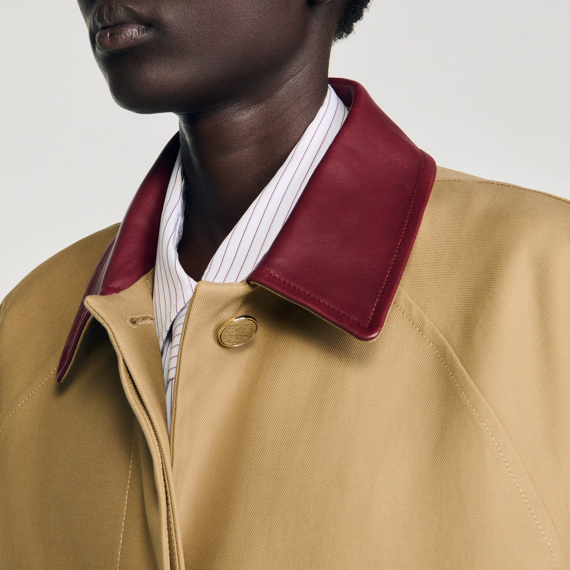 Trench coat with leather collar white / beige For Women