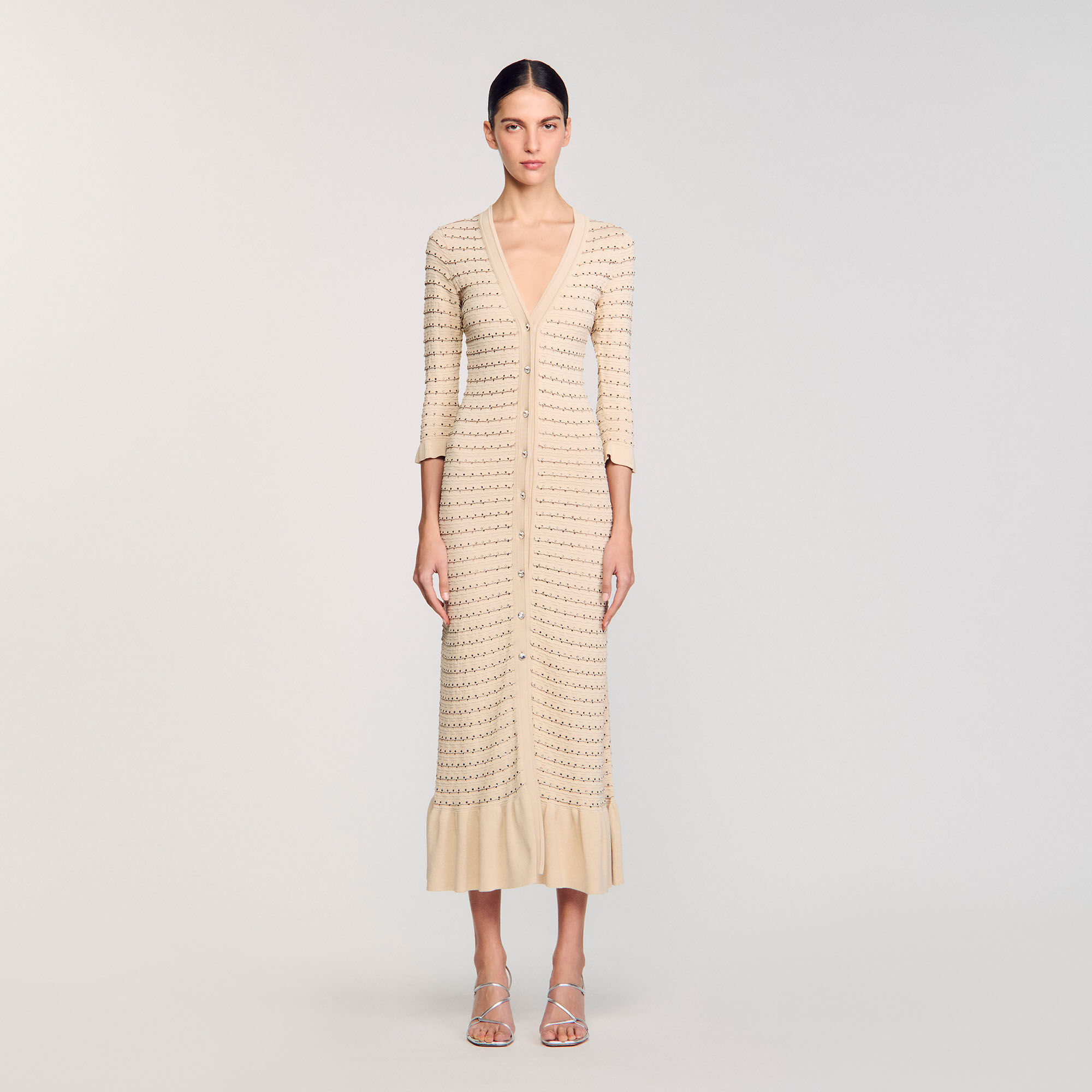 人気沸騰ブラドン dress maxi knit Rhinestone white Sandro | Women For beige / トップス