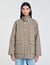 Check coat with velvet collar