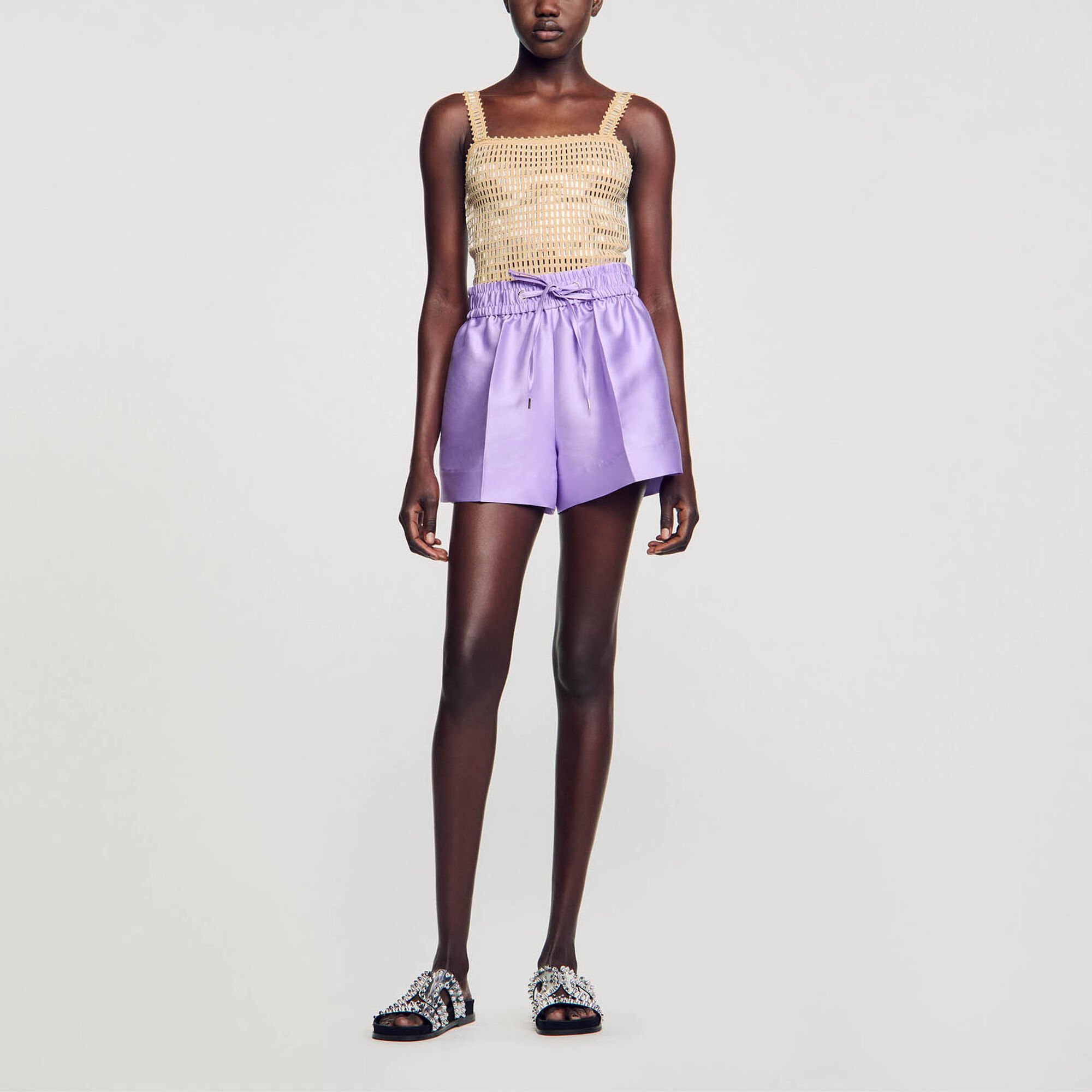 Satiny wide-leg shorts