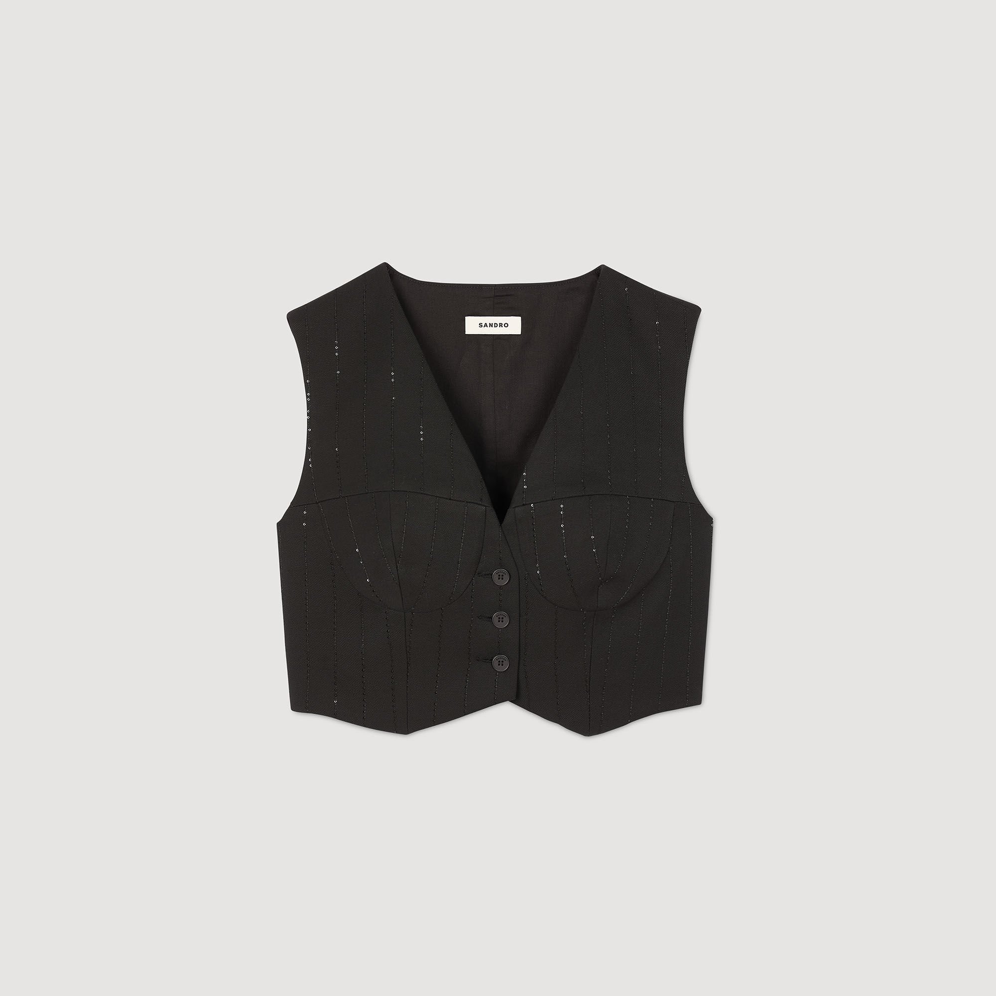Sequin cropped jacket black / gray For Women | Sandro Paris