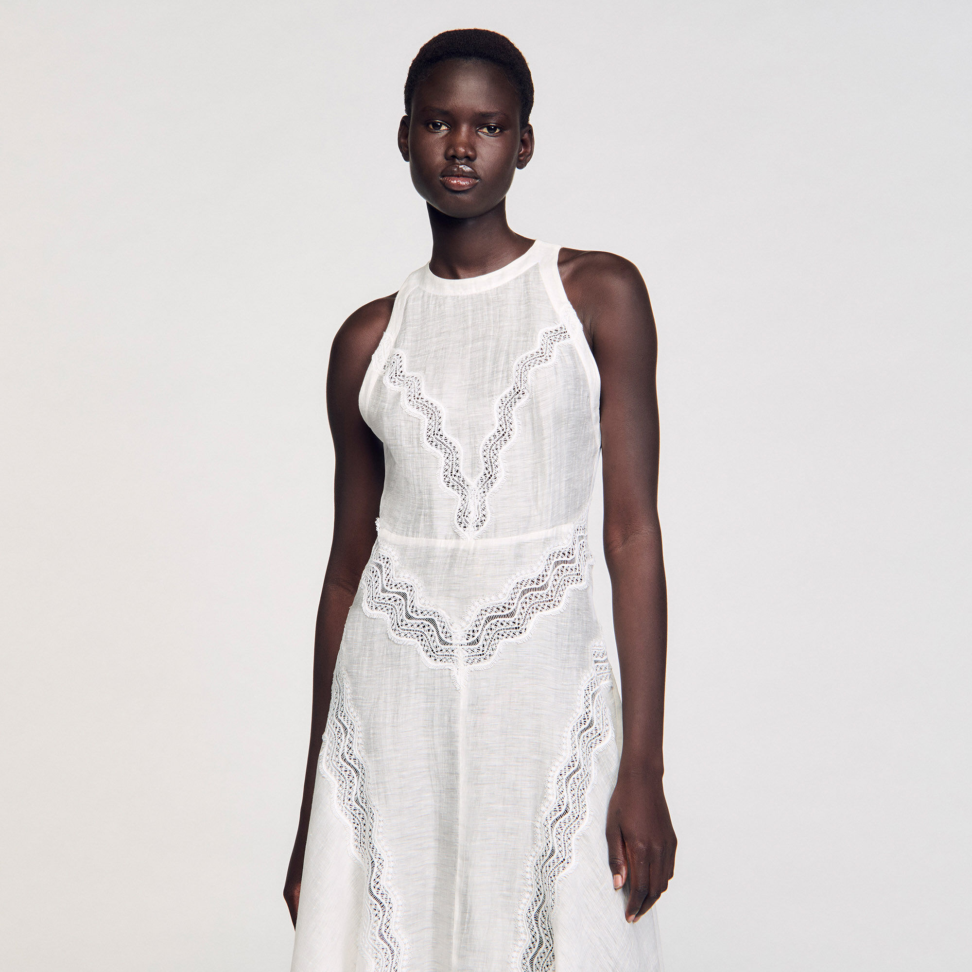 熱い販売 beige / white dress maxi trim Lace For Paris Sandro | Women ワンピース